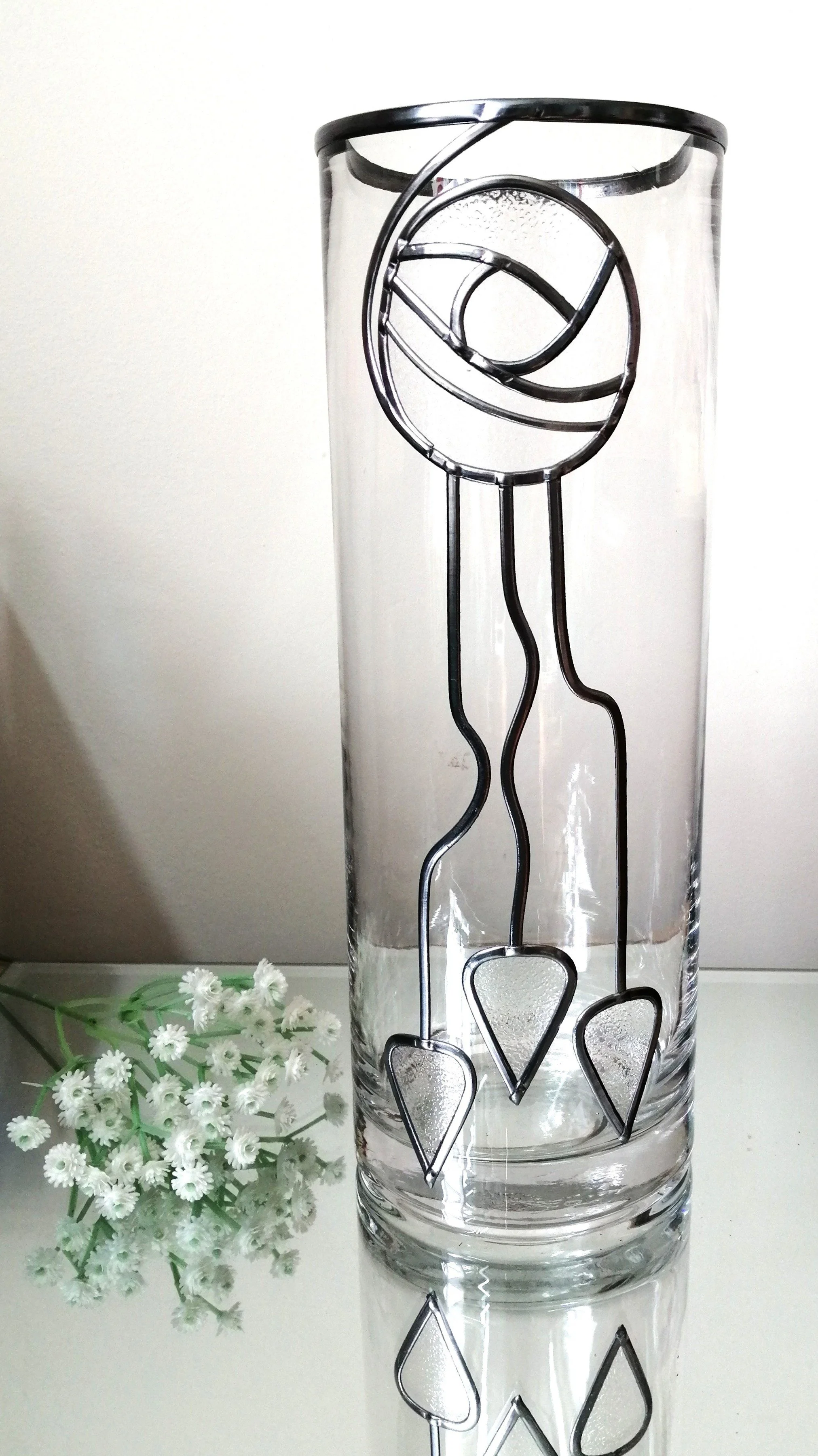 Diamond Frosted Mackintosh Inspired Stained Glass Flower Vase