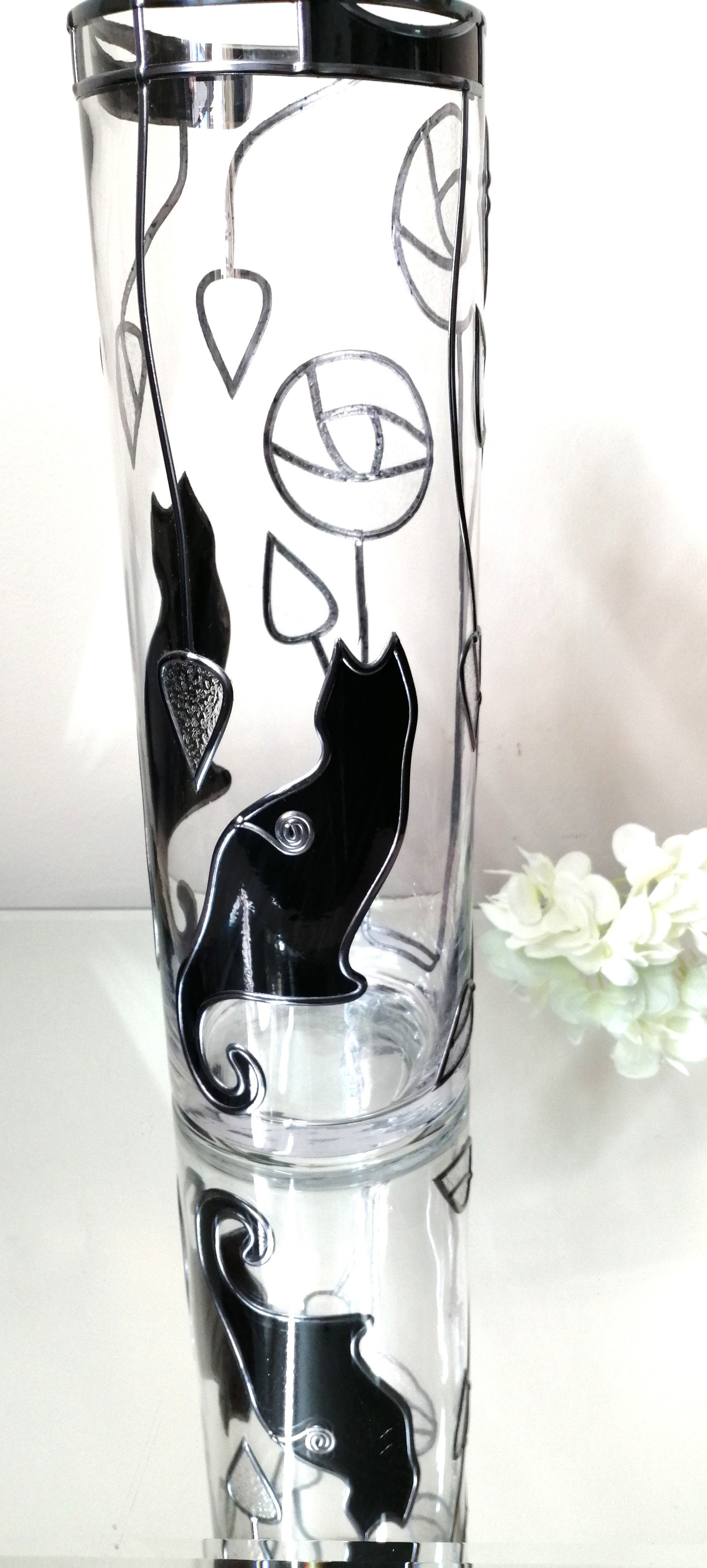 Cats and Roses Mackintosh Inspired Stained Glass Effect Flower Vase