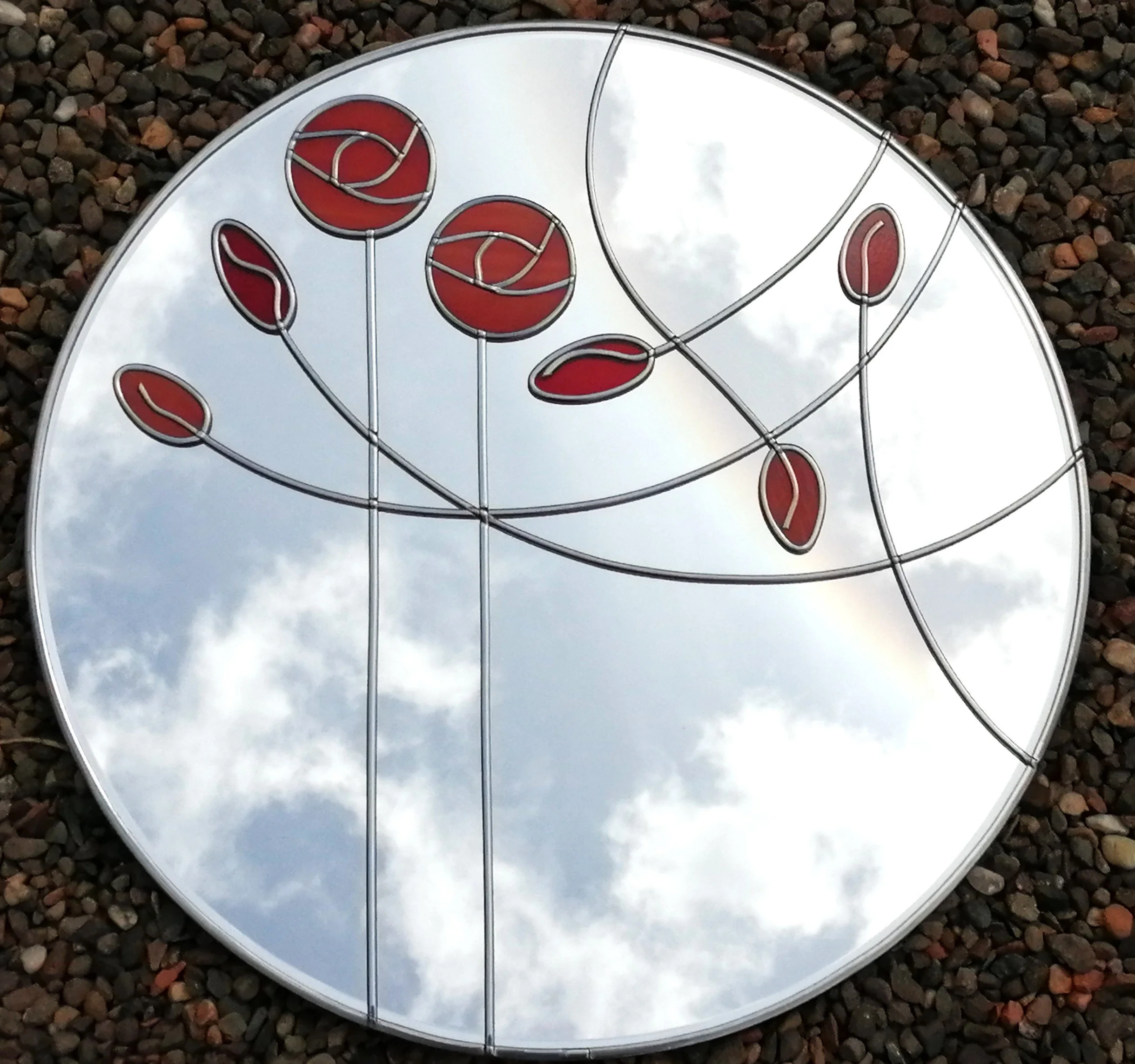 Art Nouveau No 2 40cm Round Stained Glass Effect Wall Mirror