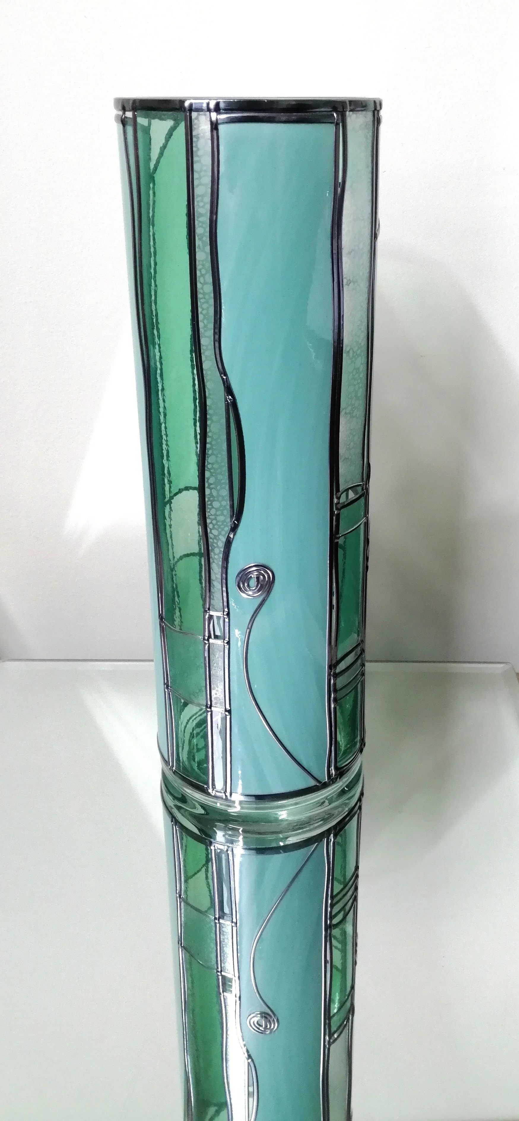 Shades of Sea Glass Green Stained Glass Effect Flower Vase.