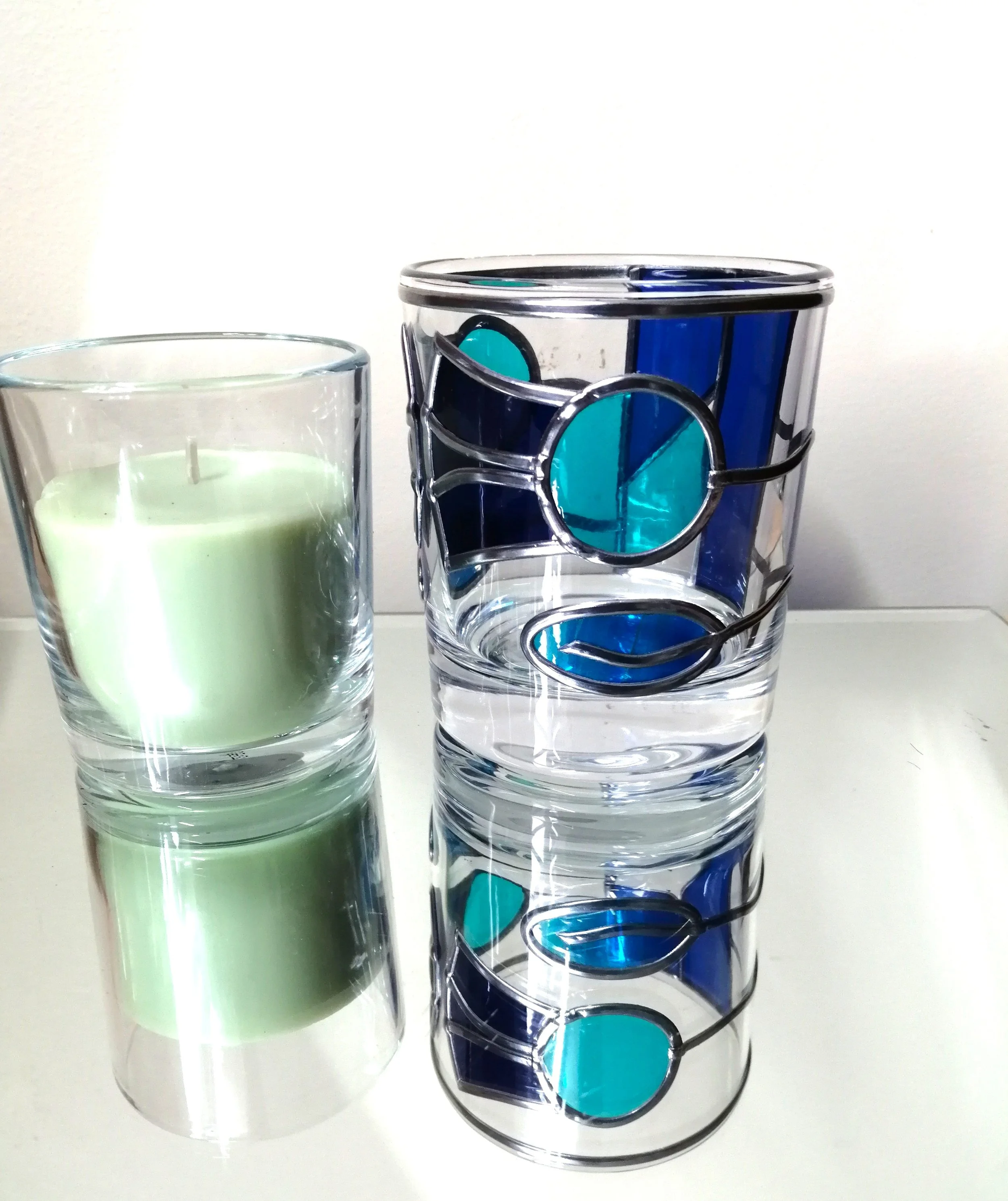 Scottish Thistles Stained Glass Candle Holder with Scented Candle