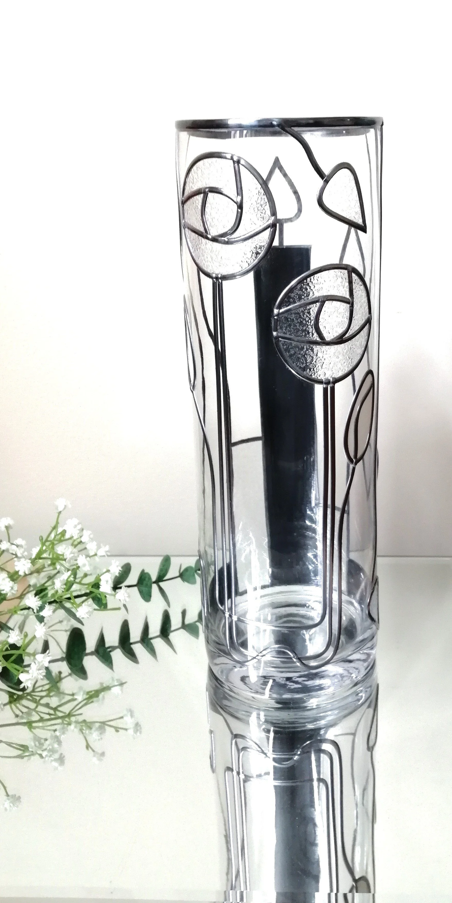 Diamond Frost is a Mackintosh Inspired Stained Glass Effect Flower Vase