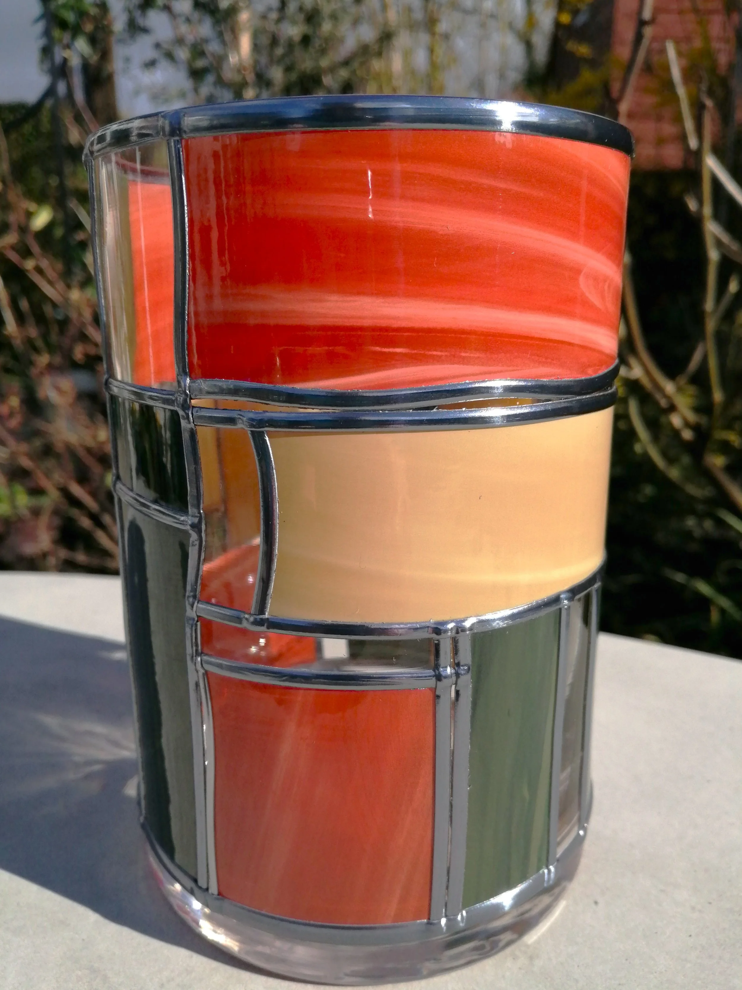 Bold is a Stained Glass Effect Flower Vase with an Art Deco Leaded Design