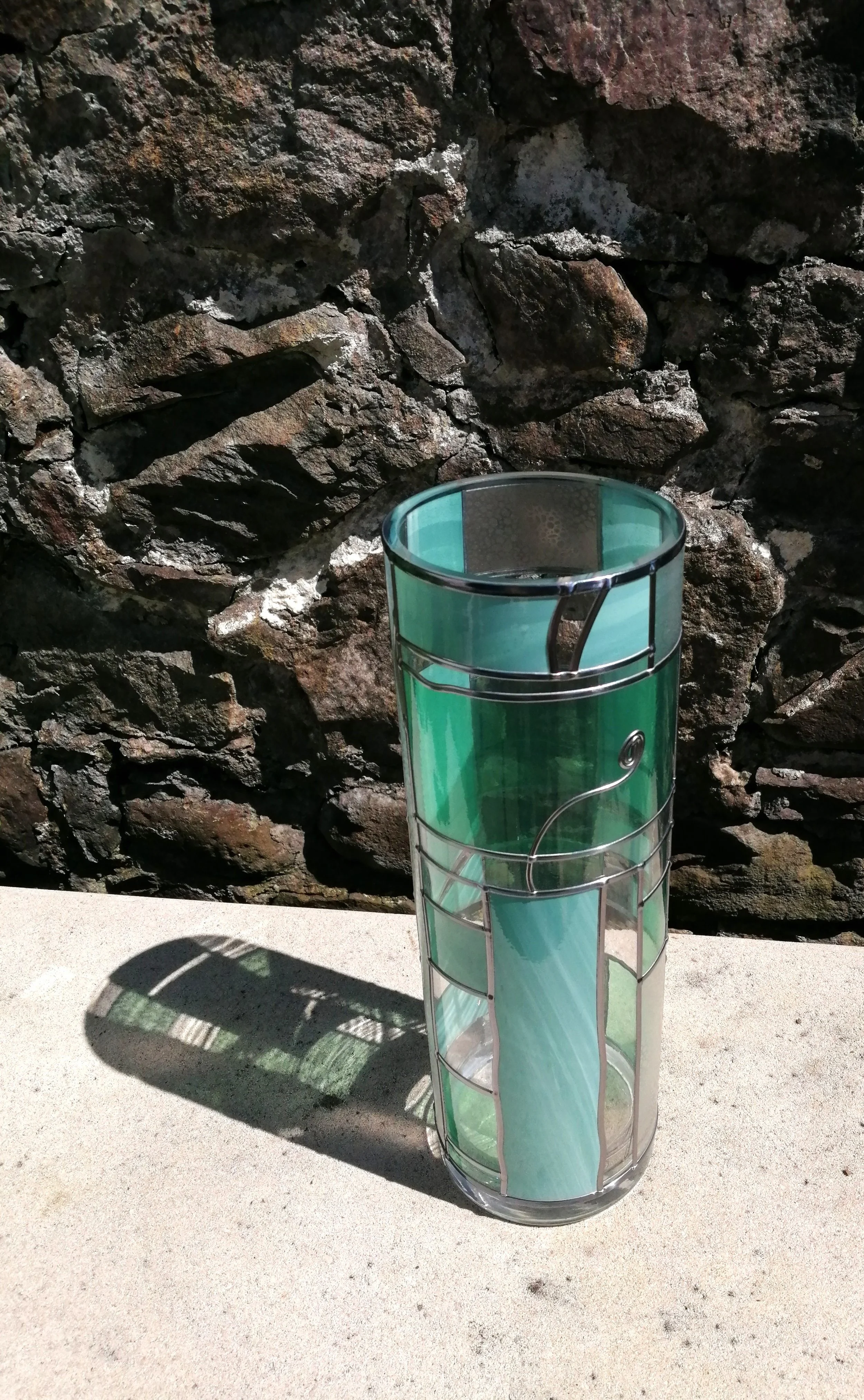 Shades of Sea Glass Green Stained Glass Effect Flower Vase.