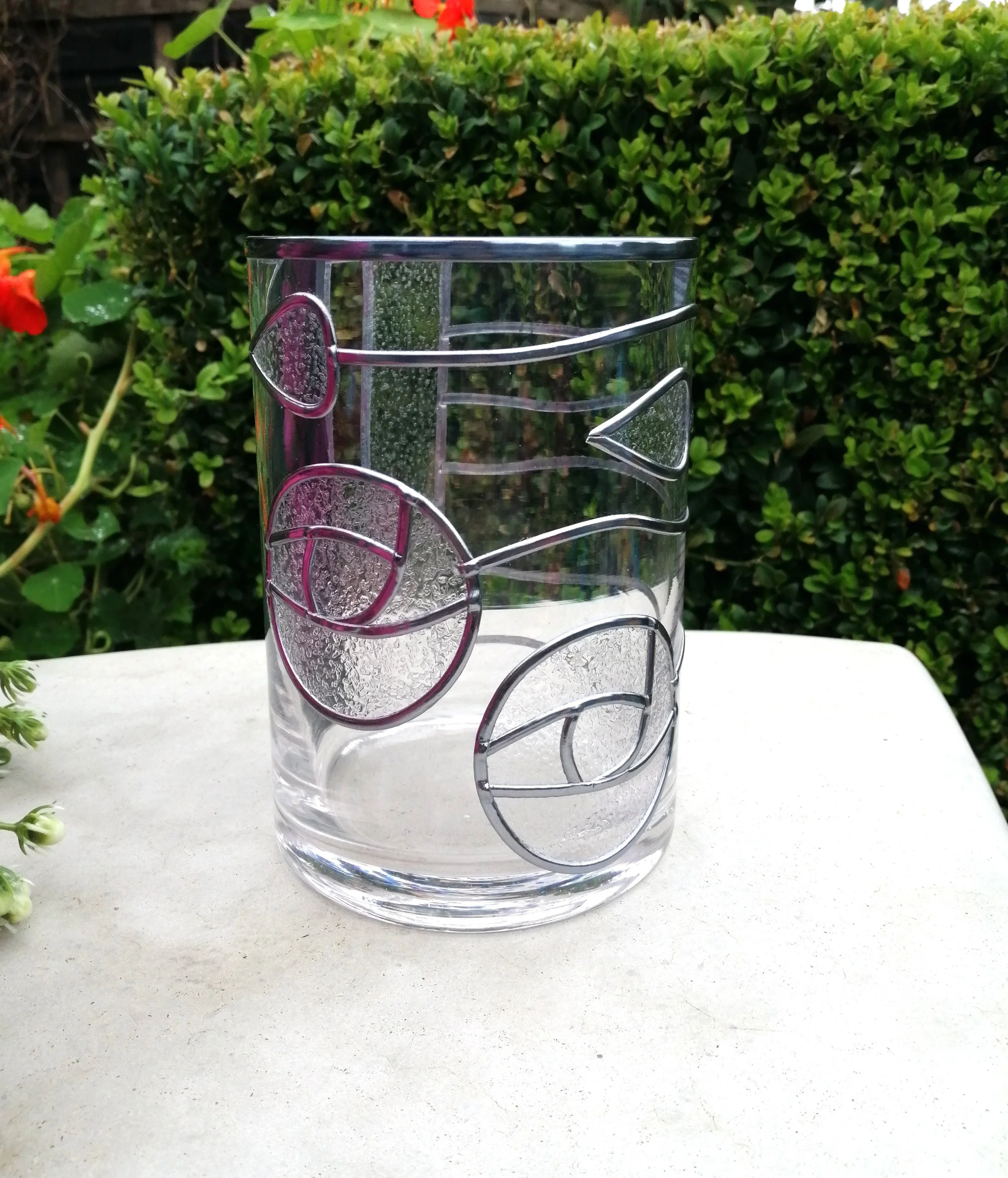 Mackintosh Diamond Frosted Stained Glass Effect Flower Vase