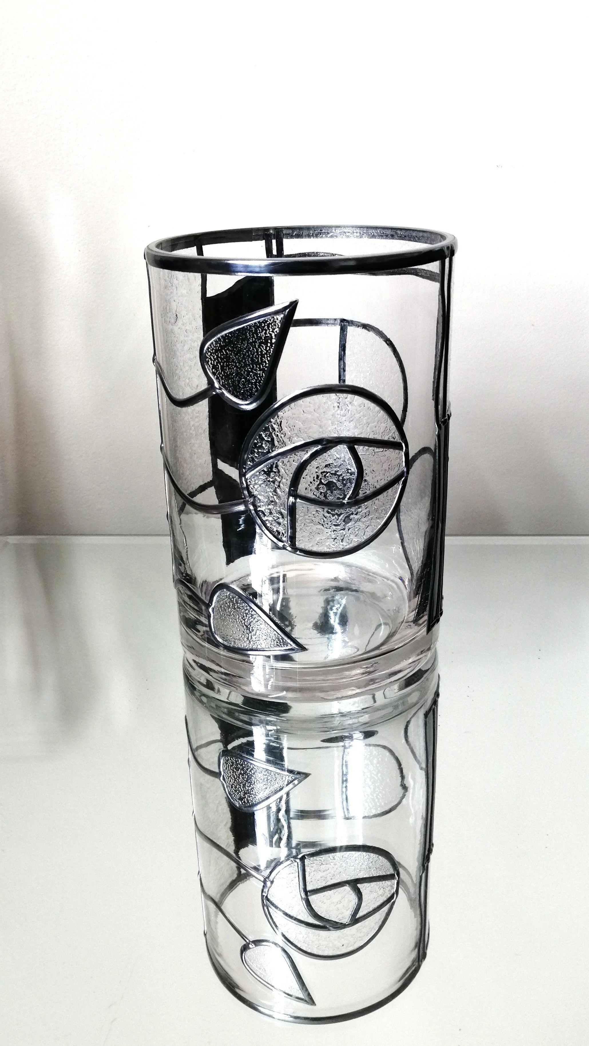 Mackintosh Diamond Frosted Stained Glass Effect Flower Vase