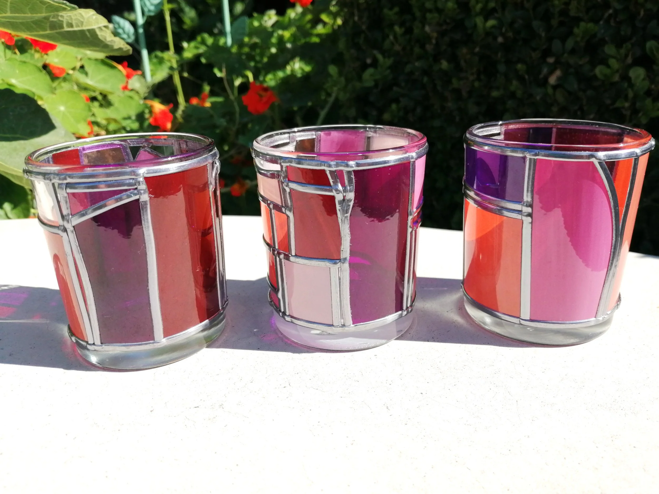 SET A is a Set of 3 Stained Glass T Light Candle Holders
