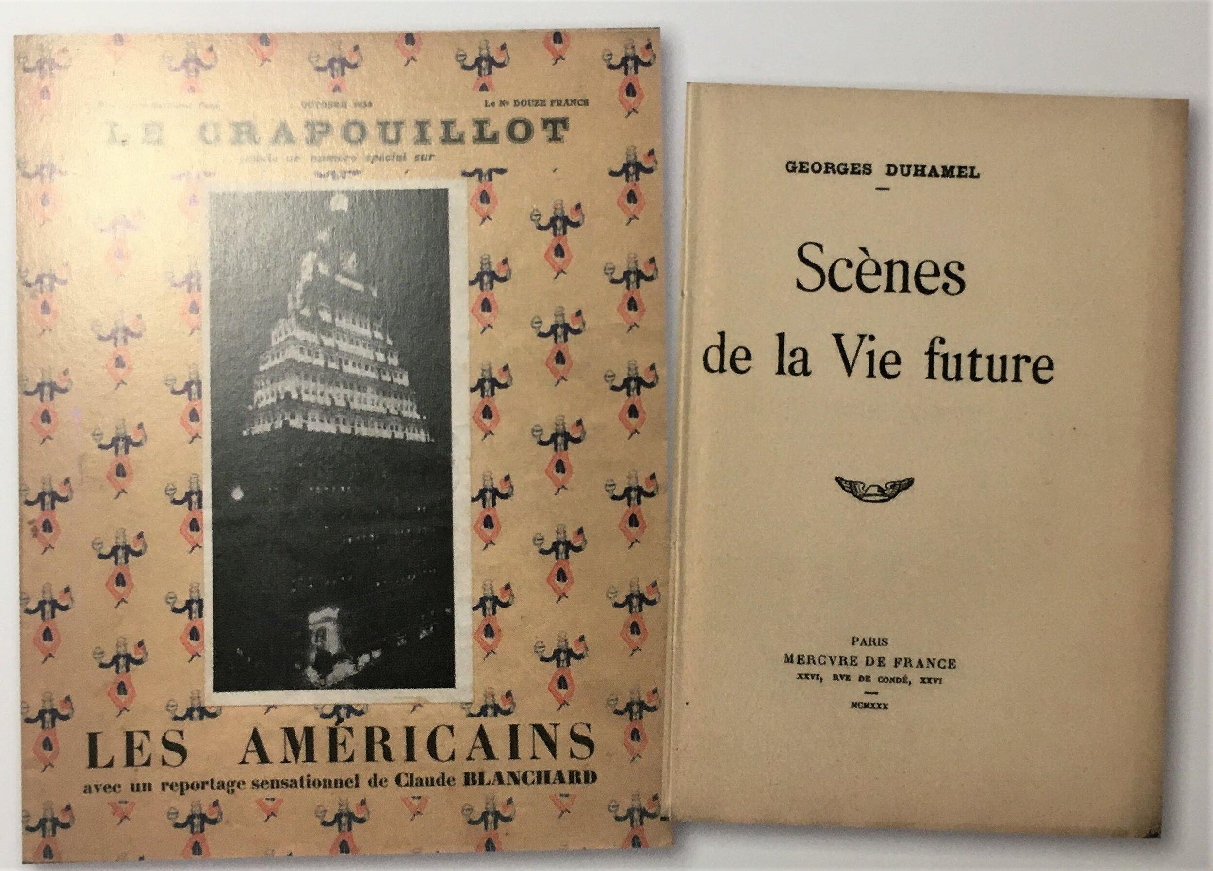  Herge heavily-utilised the 1930 book  Scenes de la vie future  ( Scenes From Future Life ) by Georges Duhamel and a special edition of the magazine  Le Crapouillot  (literally  The Motar Shell)  dedicated to American life to inform his understanding