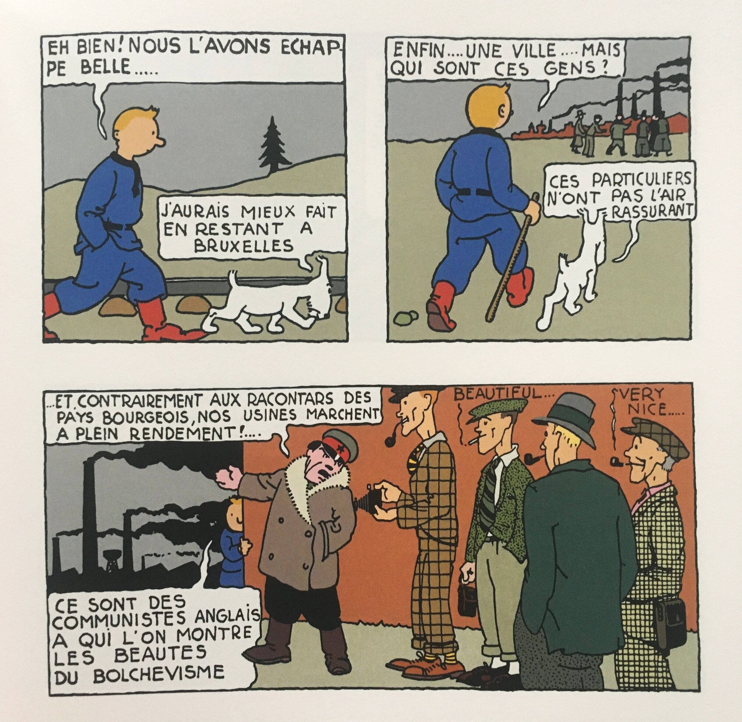  An example of the unique color palette in the 2017 special edition of ‘Soviets’.  Hergé. Tintin in the Land of the Soviets: Coloured Version. Editions Moulinsart, 2017. 