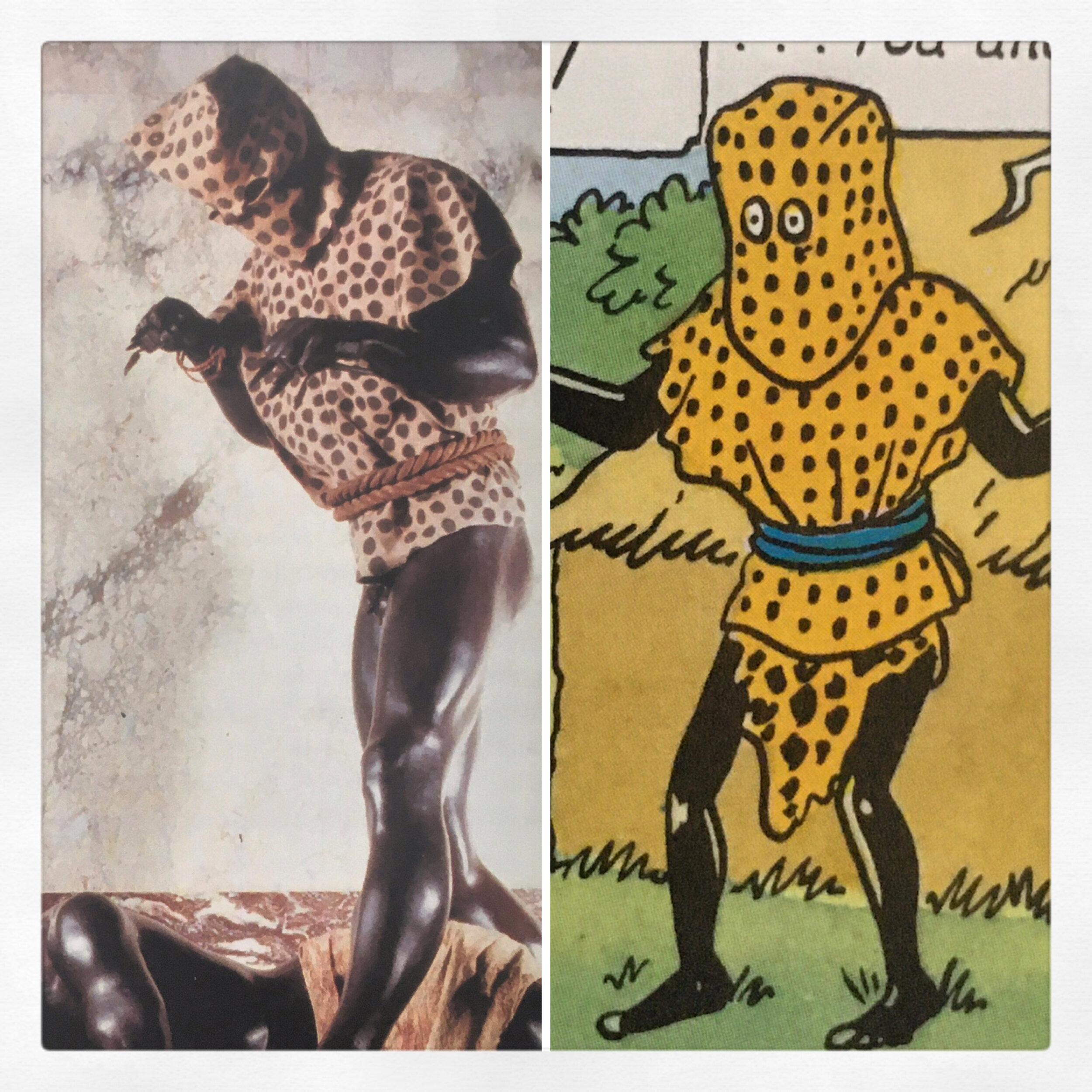  While Hergé’s initial few stories were light on the meticulous research that would later come to mark the series, the Congolese ‘leopard man’ costume he discovered at the Museum of Central Africa in Tervuren instantly captured his imagination and wa