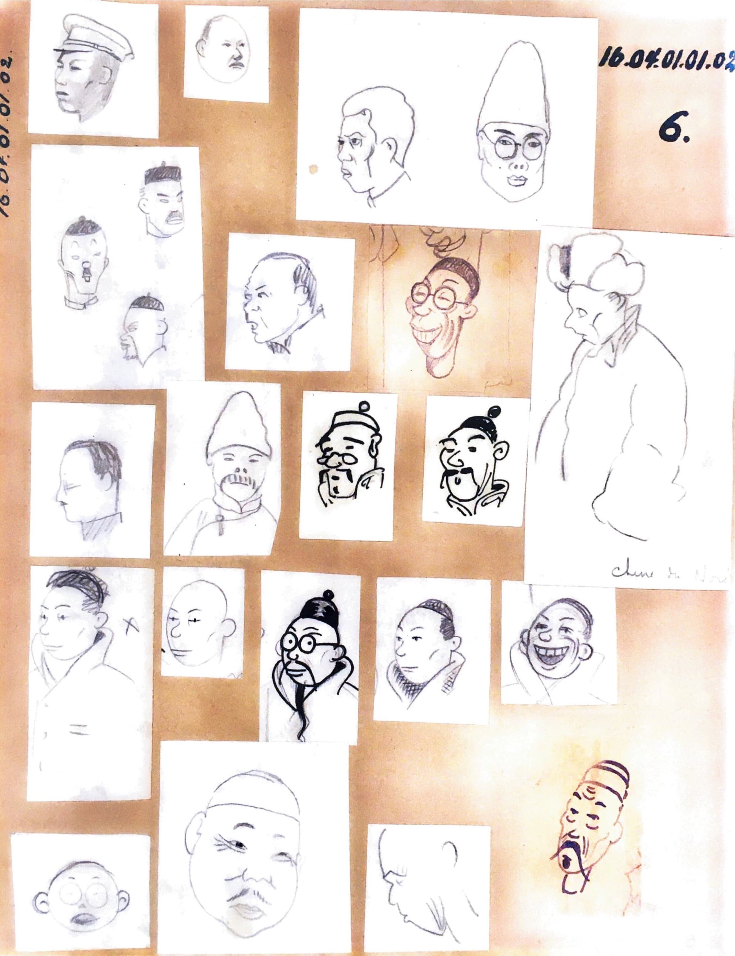  Facsimile of some of the preliminary character sketches Herge made in preparation for ‘The Blue Lotus’.  Maricq, Dominique.  Herge and the Treasures of Tintin . Goodman, 2014.   