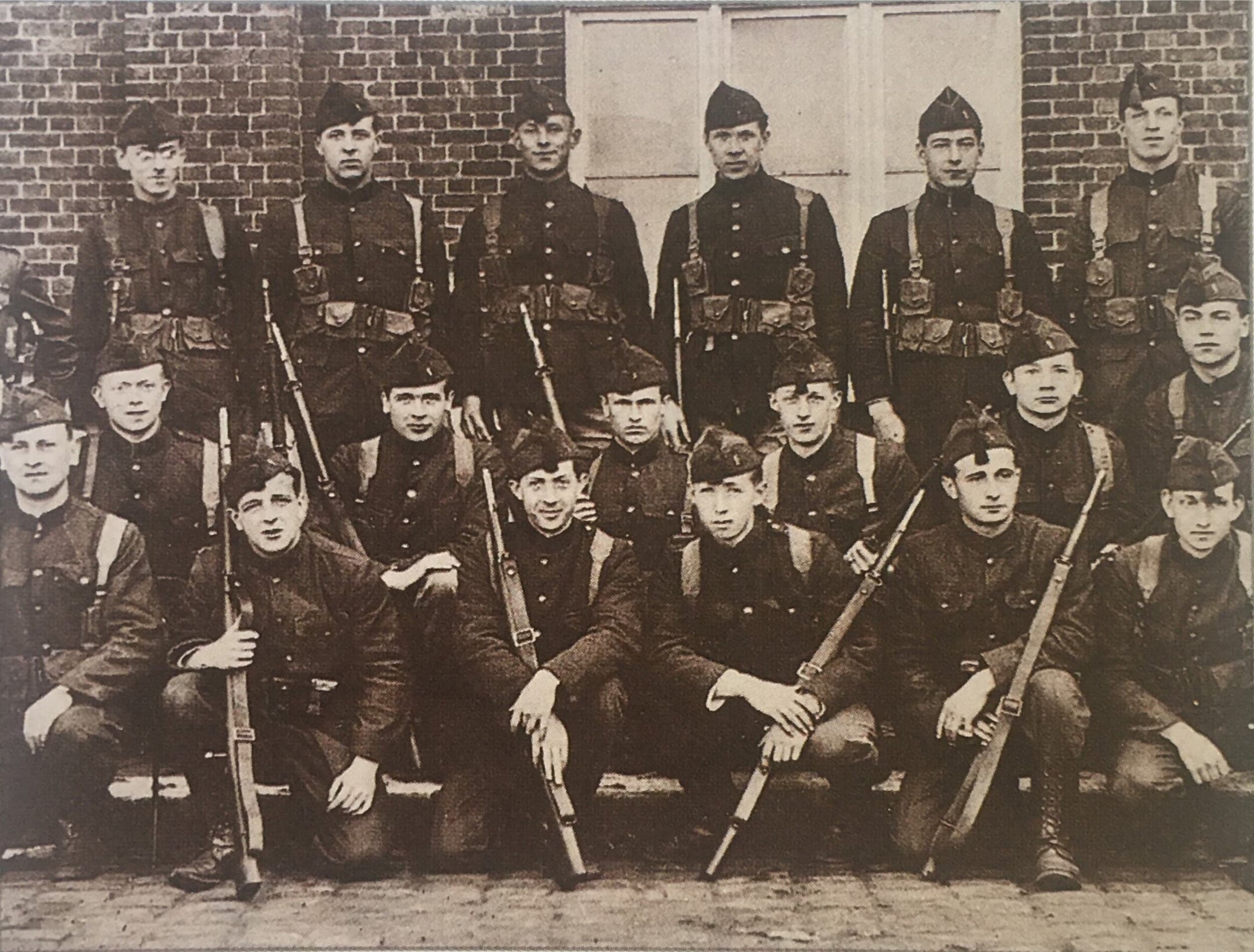  Herge participating in military service (front row, fourth from the left), 1926.  Philippe Goddin.  The Art of Herge : Inventor of Tintin 1907/1937.  Editions Moulinsart, 2008 