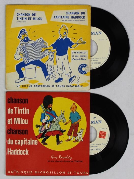  Two versions of the 1959 single ‘Chanson de Tintin et Milou’ with it’s B-Side ‘Chanson du Capitaine Haddock’. 