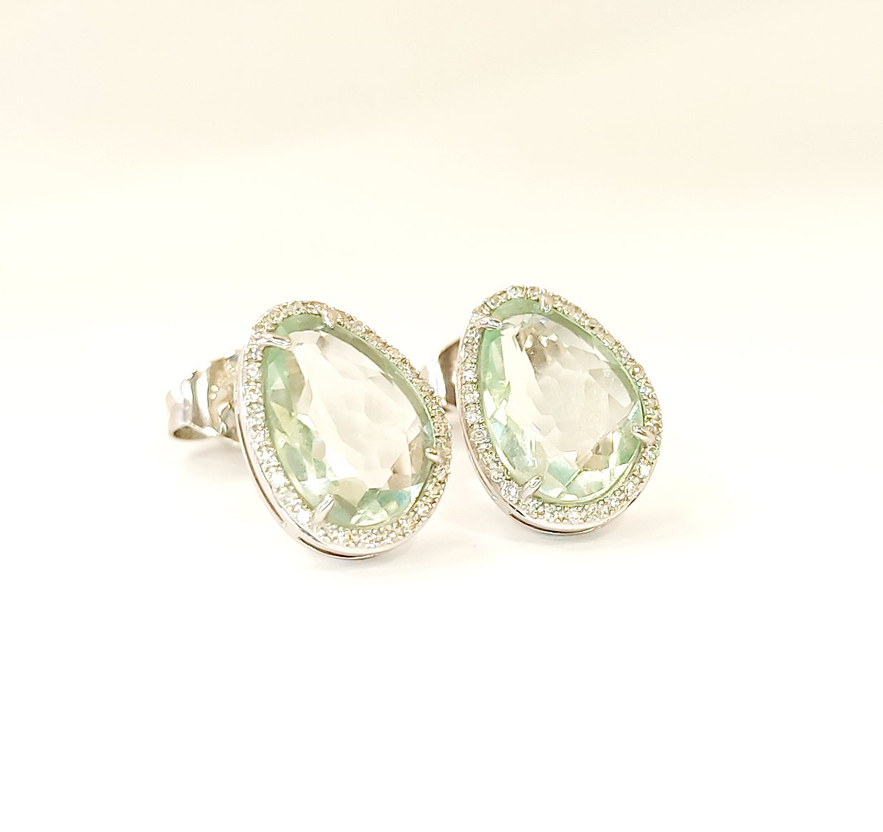 9ct White Gold Fluorite and Diamonds Studs