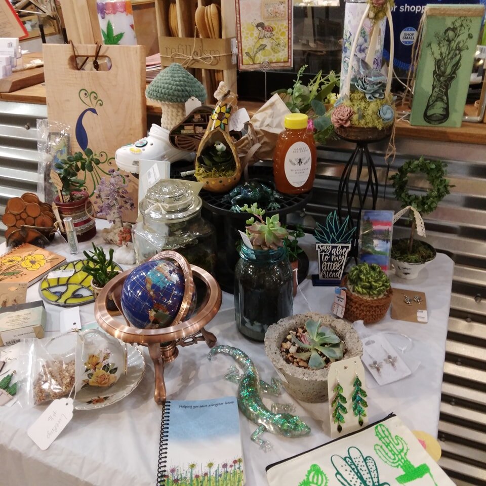 This week's spotlight table is in honor of Earth Day. Find eco friendly items from our many vendors. Plants, real and otherwise, propagation tubes, gems, crystals and so much more.