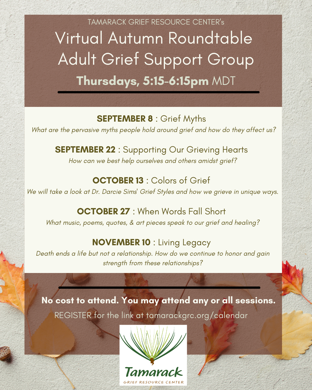 Autumn Roundtable Adult Grief Support Group (VIRTUAL)