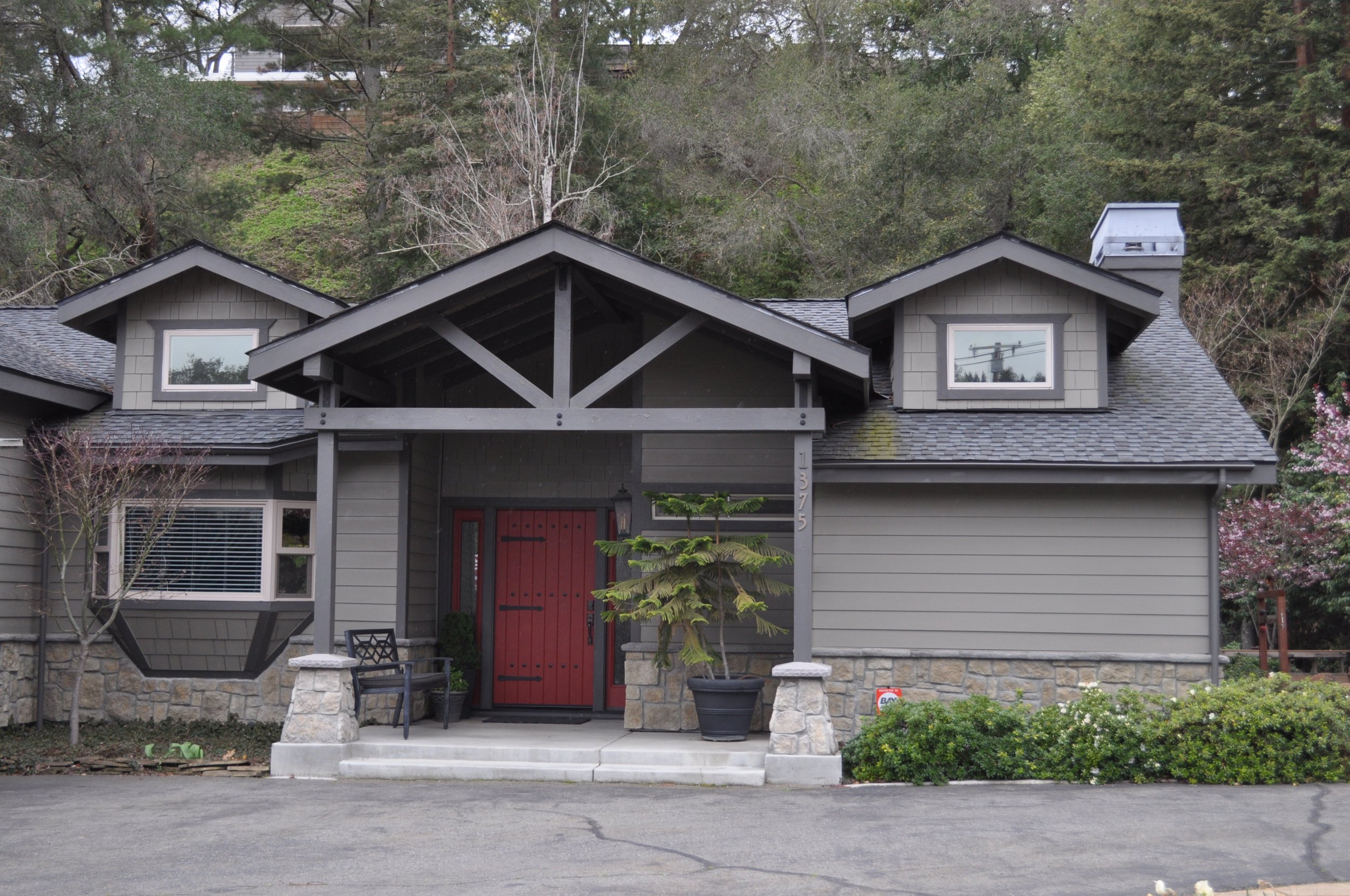 House remodel in Lafayette (roofline change from a flat roof "box"): front facade