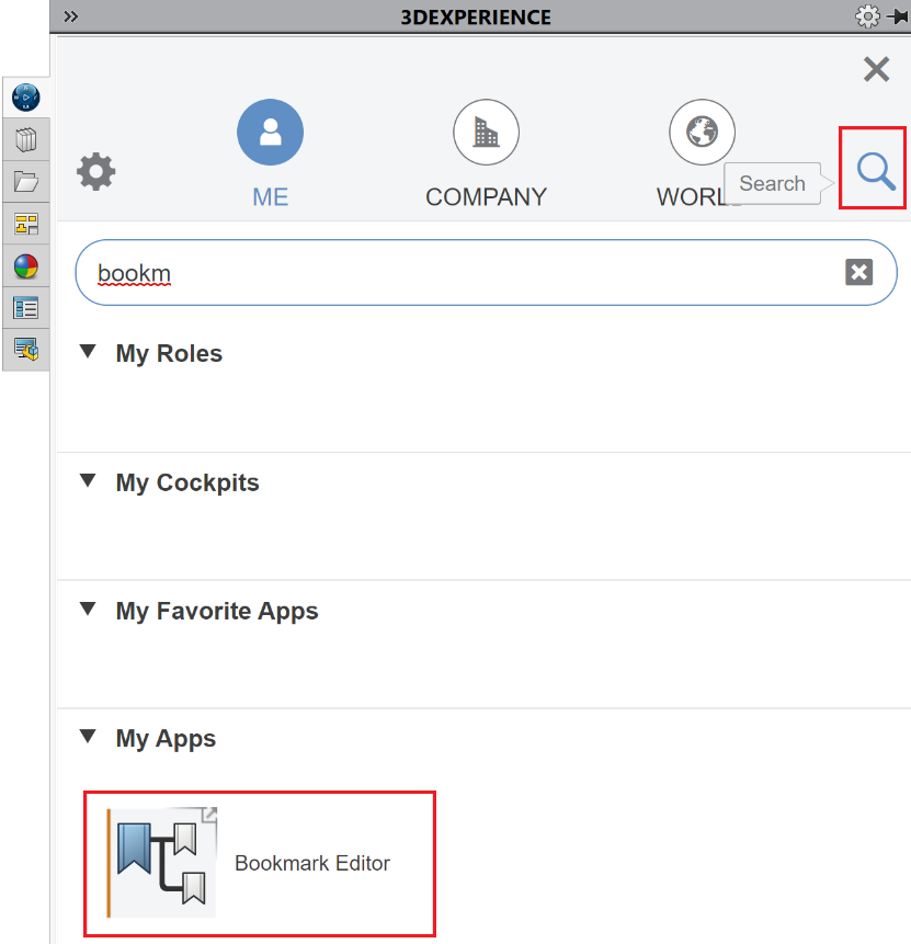 22 - SOLIDWORKS Task Pane - 3DEXPERIENCE Tab - 3DCompass App Search - Bookmark Editor.png