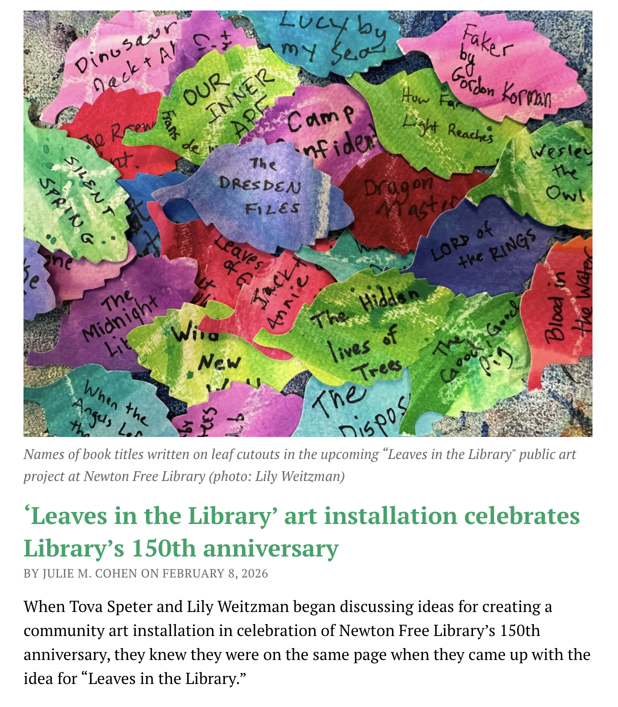 ‘Leaves in the Library’ art installation celebrates Library’s 150th anniversary