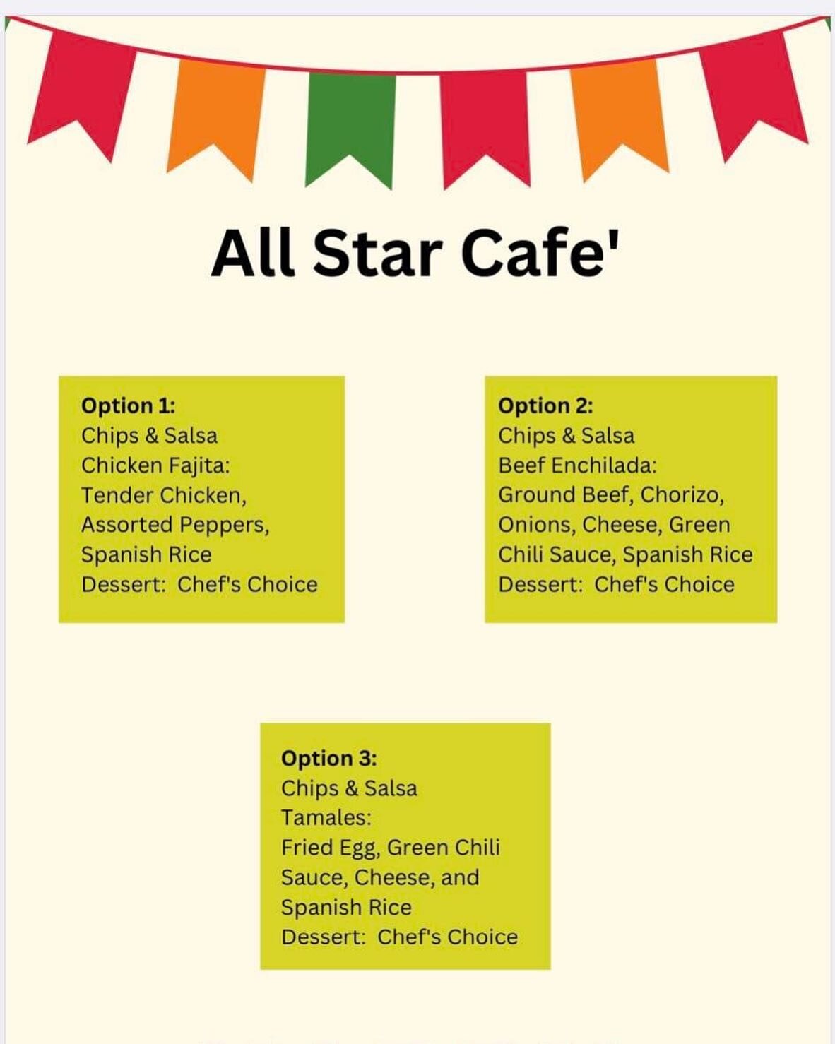 The All Star Cafe will be open next week on Tuesday 5/2/32 and Wednesday 5/3/23 for 11:30 reservations.  Reservations are required and can be made by calling The Four Circles Store and Cafe at 586-806-6455 ext 133