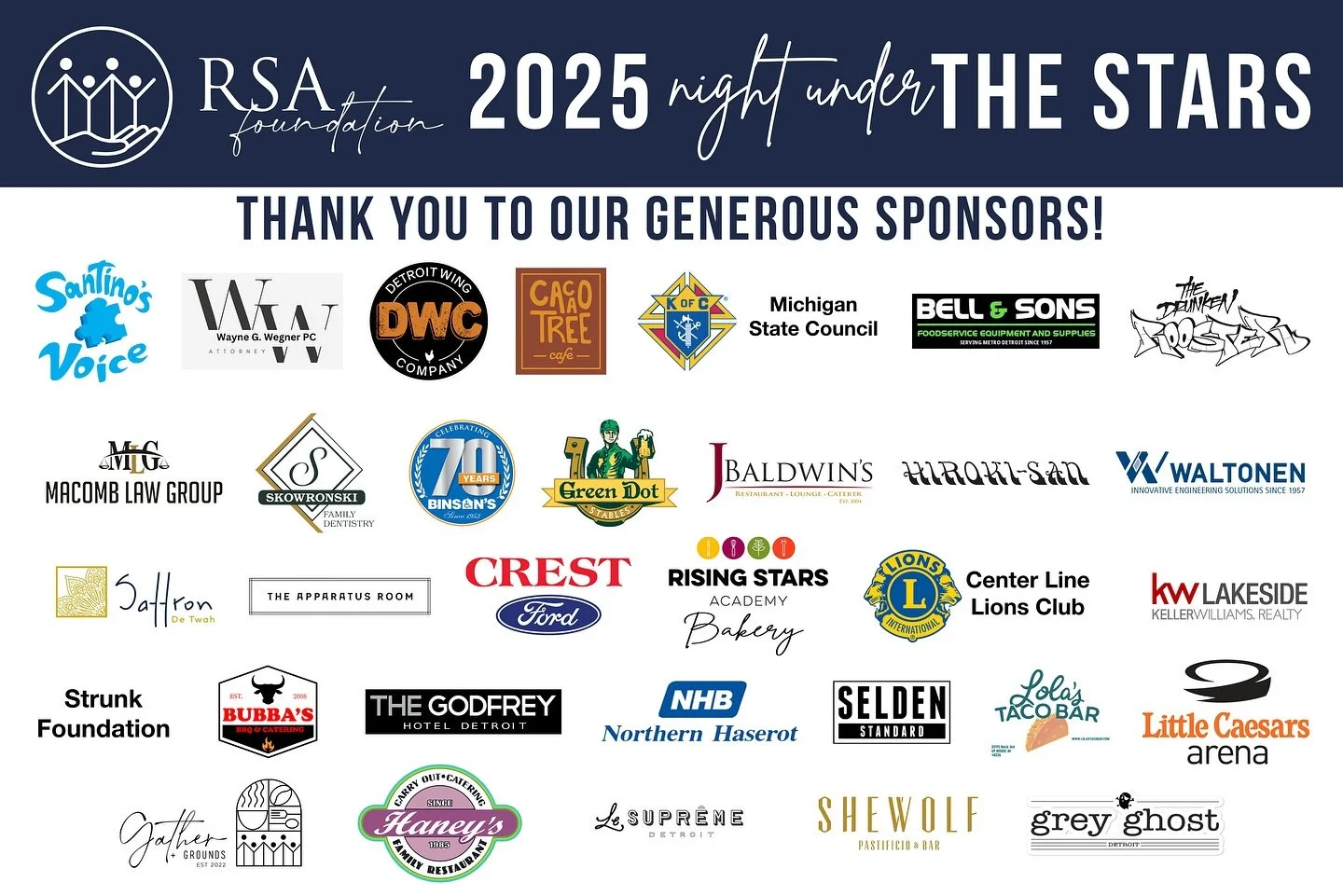 ✨ A Night Under the Stars wouldn&rsquo;t be possible without the incredible support of our sponsors and restaurant partners! ✨

🌟 Thank you to each of these generous businesses and organizations for helping us create a night to remember for our stud