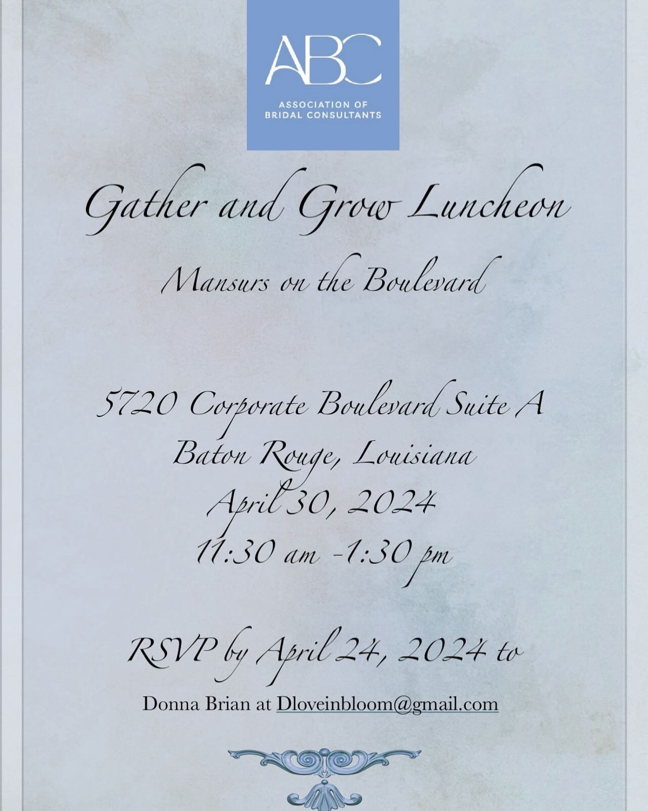 Calling all ABC Louisiana members!

Gather and Grow Luncheon

Tuesday, April 30th, 2024
11:30 AM - 1:30 PM
Mansurs on the Boulevard

Please come prepared to engage as we gather and greet one another. Looking forward to seeing you all there!

For more