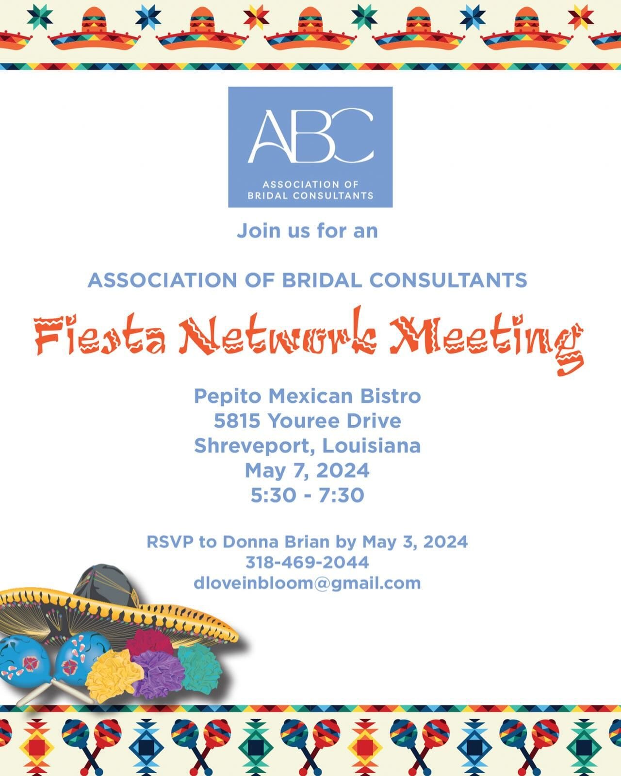 ABC Louisiana Members! This one is for you!

ABC Louisiana Fiesta Network Meeting
- We will discuss future scheduled meetings, annual conference, market and state member expansion.
- How to register at the Dallas Market Center as a buyer. 
- How to g