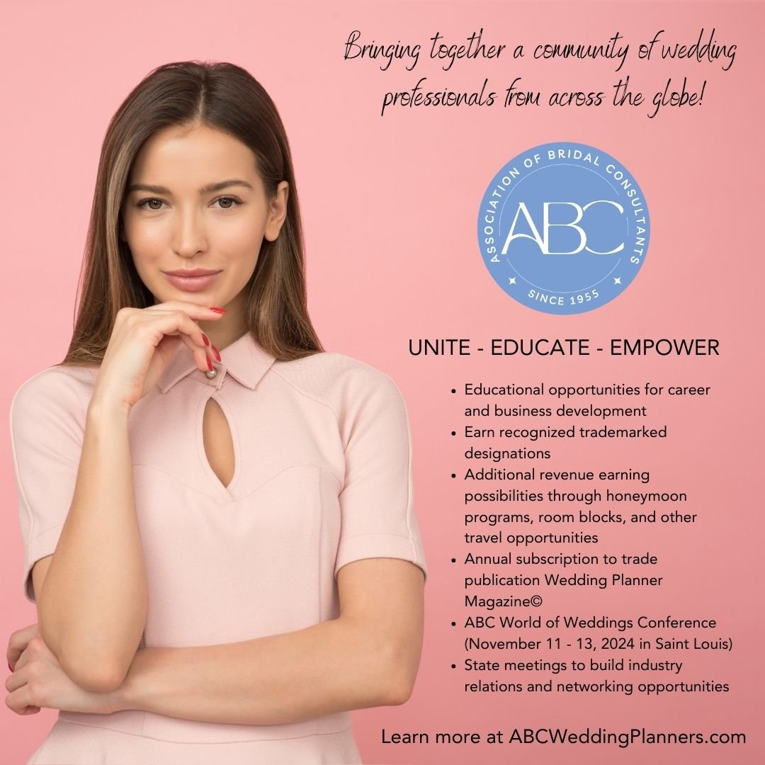 Ready to take your wedding business to extraordinary new heights? When you join the Association of Bridal Consultants @abcassoc you unlock a world of endless possibilities!

Here's why you need to be a part of our dynamic community:

EDUCATIONAL OPPO