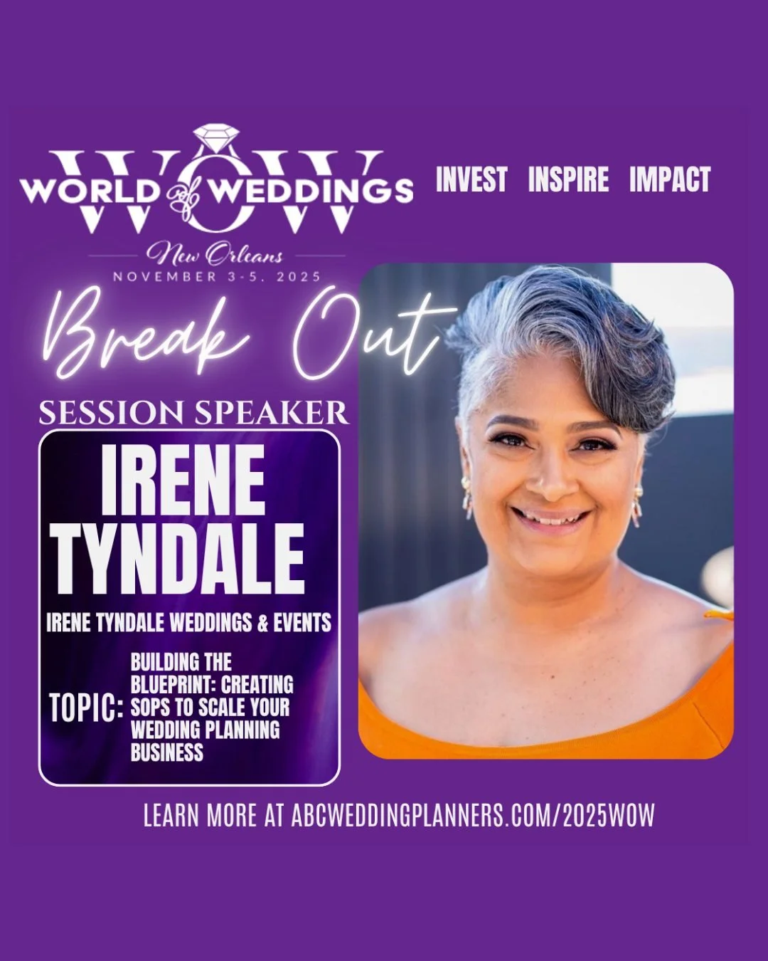 Breakout Speaker Spotlight: Irene Tyndale (@irenetyndale)
Session: Building the Blueprint &ndash; Creating SOPs to Scale Your Wedding Planning Business

Ready to grow your business with intention and structure? Join industry expert Irene Tyndale as s
