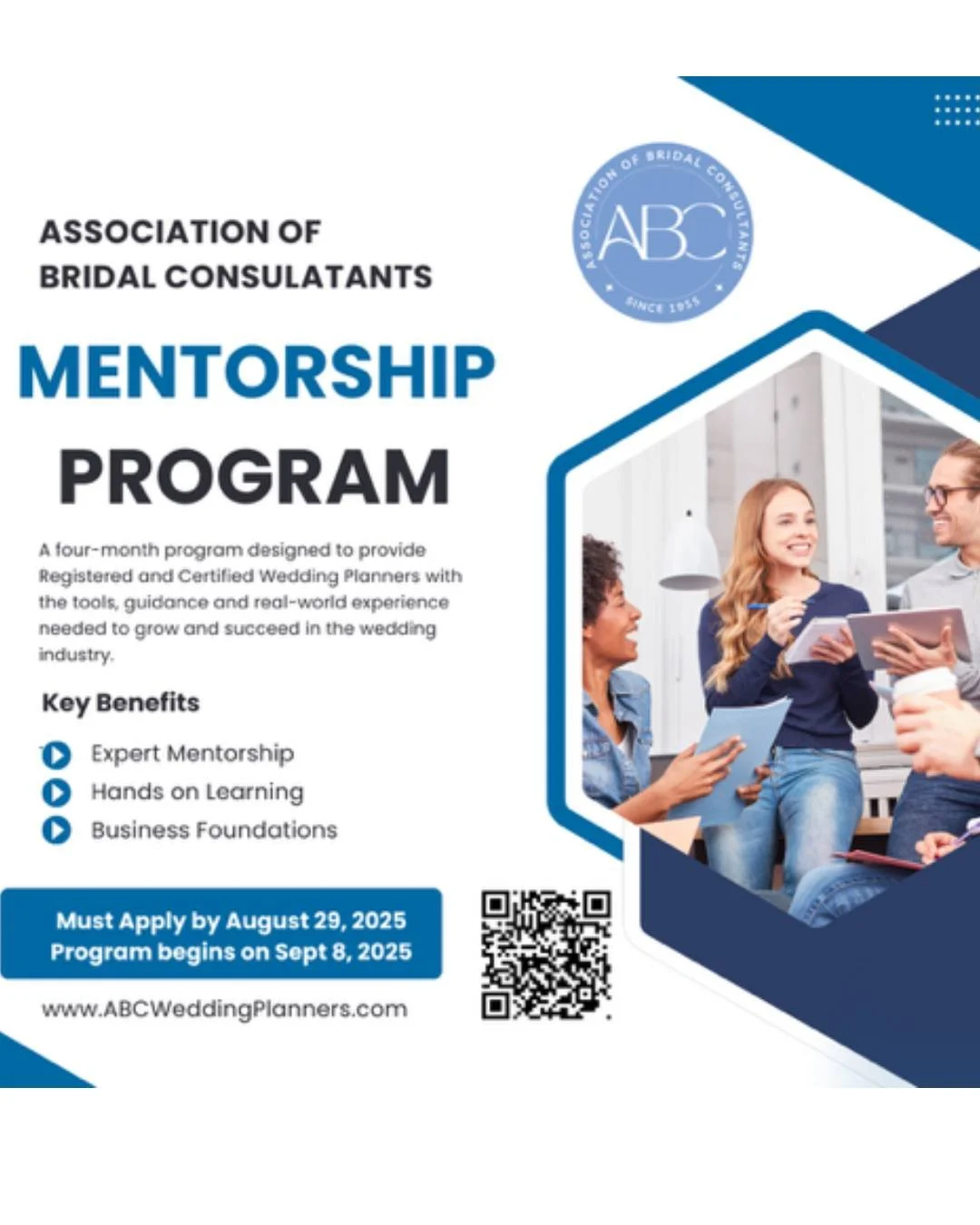Ready to take your wedding planning career to the next level?

Our ABC Mentorship Program is your 4-month roadmap to:
✨ Expert guidance from seasoned planners
✨ Hands-on learning experiences
✨ Solid business foundations that drive success

📅 Apply b
