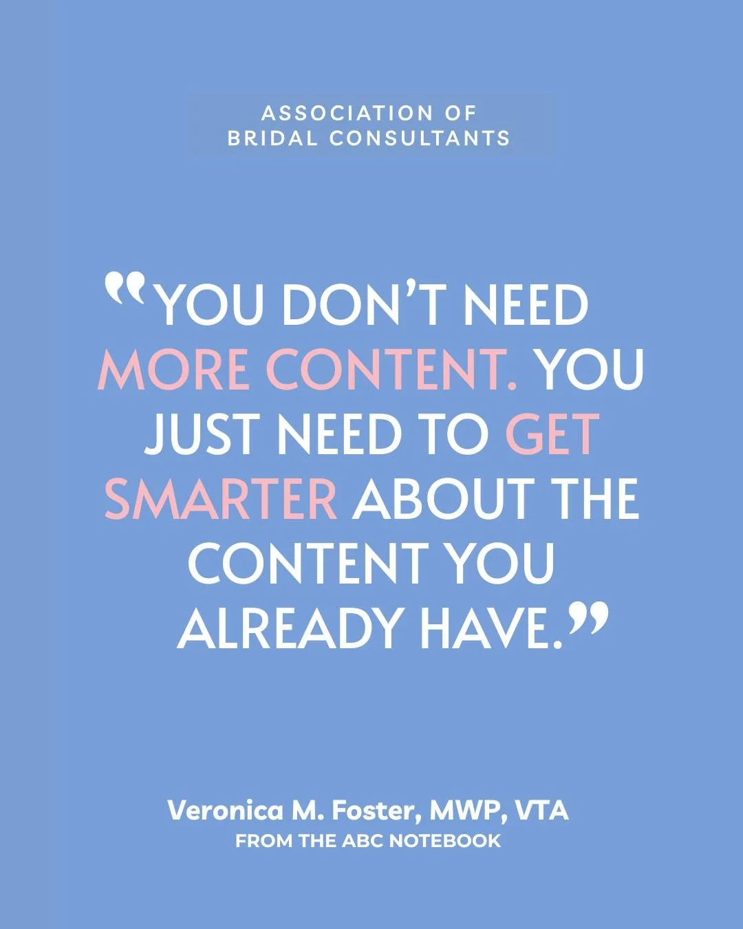 Repurposing your content isn&rsquo;t lazy&mdash;it&rsquo;s strategic.

Your past work is gold. A single real wedding, styled shoot, or planning tip can fuel weeks of marketing when you break it into smaller pieces.

ABC Members&mdash; comment CONTENT
