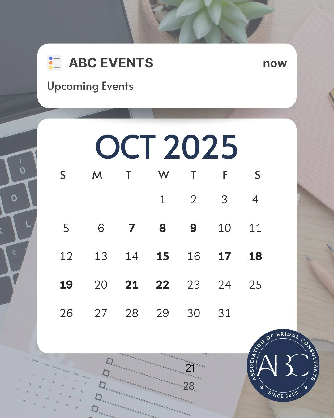 Resources and trainings that build your wedding business are just one piece of the ABC membership. 

Make sure you add these to your calendar and make time to grow. 

Comment SCHEDULE1 for all the details &amp; get registered!