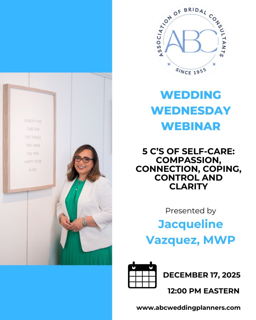 *Adds to calendar* 

As this year comes to a close, it is a time to slow down, reflect, and reset. Join this session with Jacqueline Vazquez to gain insight about how to prioritize your well-being with 5 intentional frameworks that can lead to more d