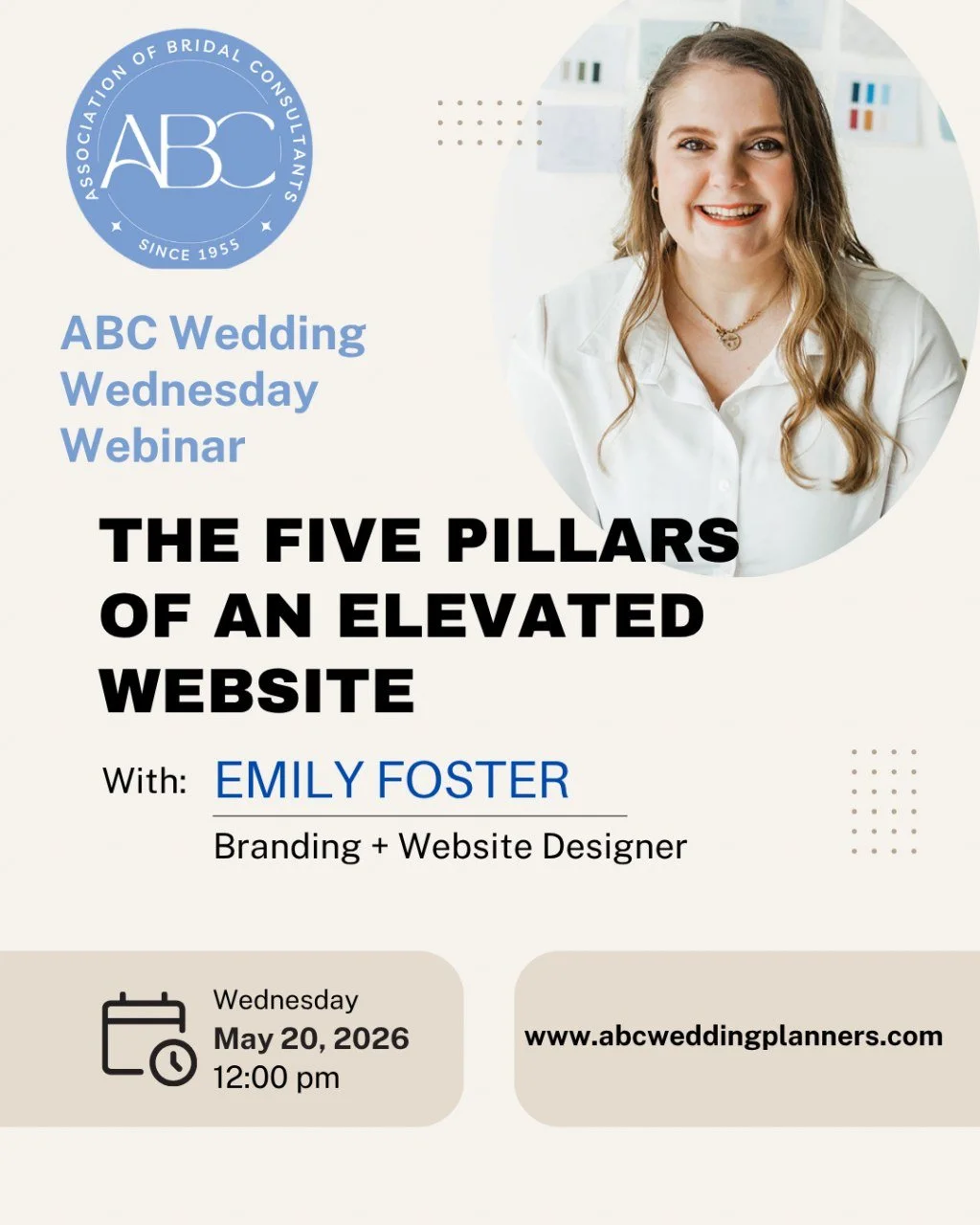 To stand out and book your dream clients in the wedding industry, it's essential that your website is both pretty and strategic.

Save the date for Wednesday, May 20th - Where you'll learn the 5 pillars of an elevated website and how to implement the