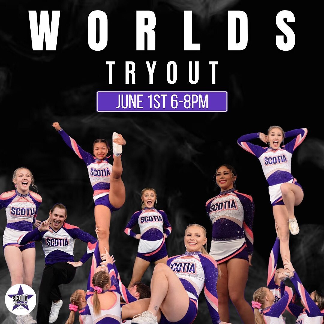 ❗️SAVE THE DATE❗️ We are looking for all athletes ages 14+ as of 2024, to be part of our Worlds program🌎  Tryouts are taking place June 1st from 6-8 pm and we would love to see you there! It&rsquo;s going to be another ✨INCREDIBLE✨ year and you won&
