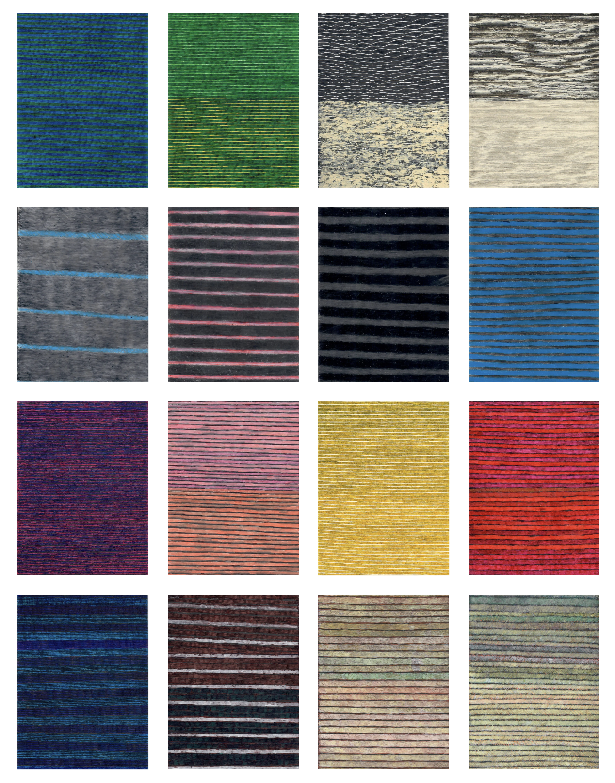Small waves series, ink drawings on museum board mounted on aluminum with wooden rear frame, each 7” x  5” x 1.5”