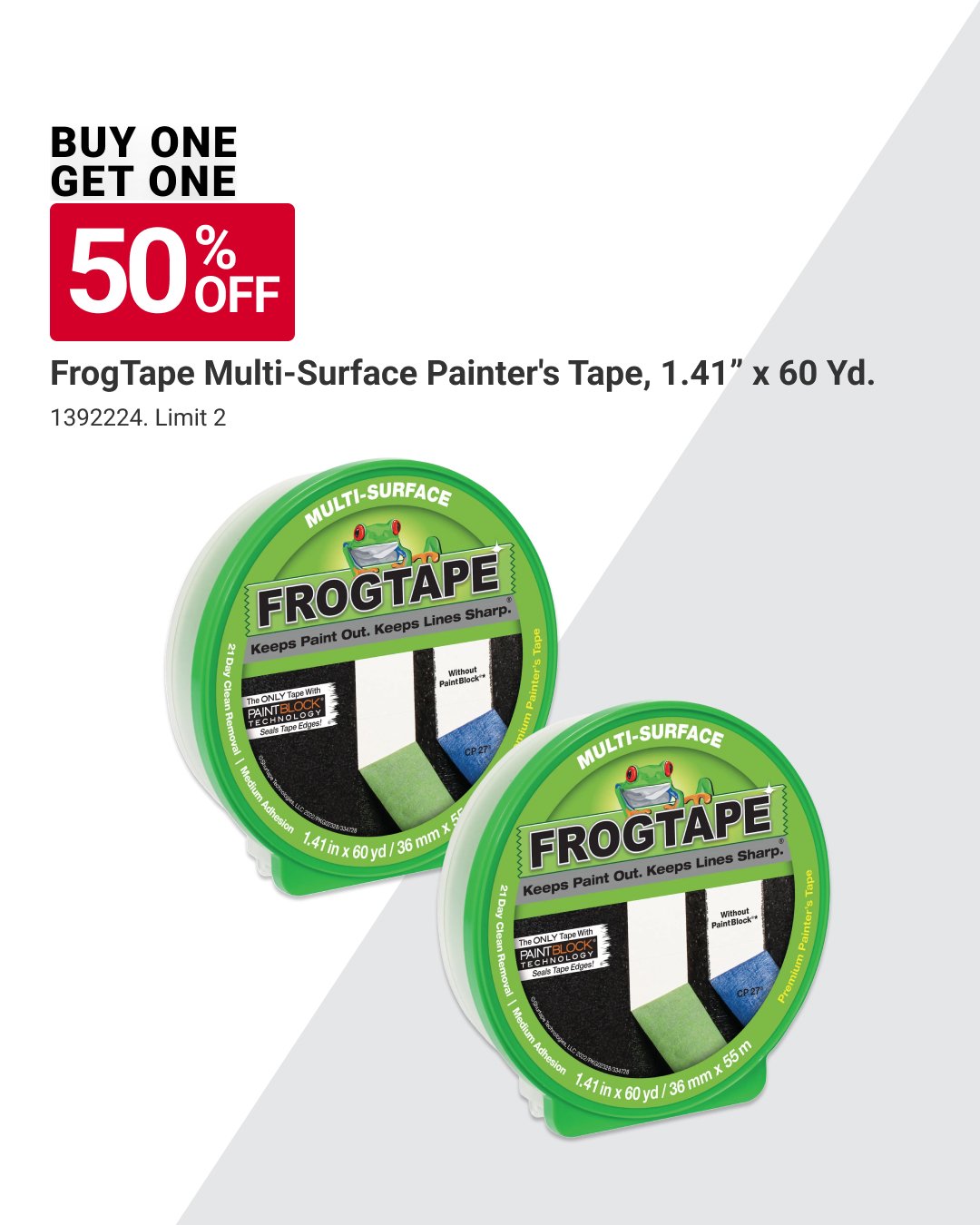 Painter&rsquo;s tape is useful for a lot more than painting, so a deal always comes in handy. Right now, Buy One 60 yd. roll of FrogTape Painter&rsquo;s Tape (SKU 1392224), Get One 50% Off. Offer valid 2/1&ndash;2/28. #MyLocalAce #MaineHardware #AceH
