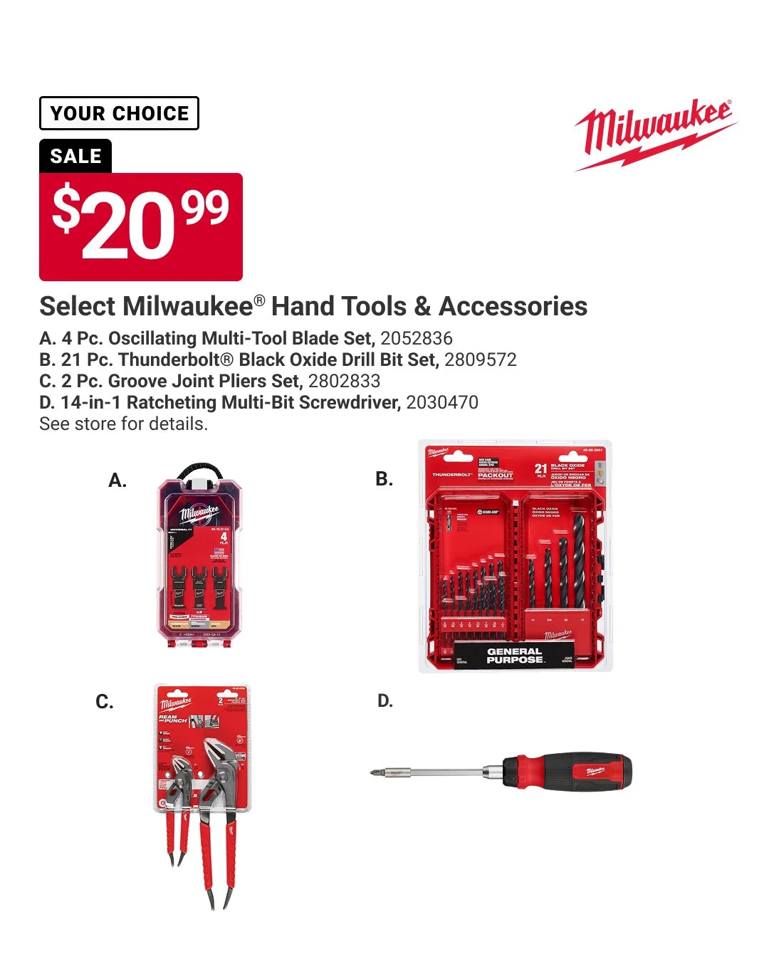 Ace Rewards members get a solid deal on everyday tools. Choose select Milwaukee&reg; hand tools and accessories for $20.99. A smart way to add reliable tools to your kit without overspending &mdash; whether you&rsquo;re tackling quick fixes or weeken