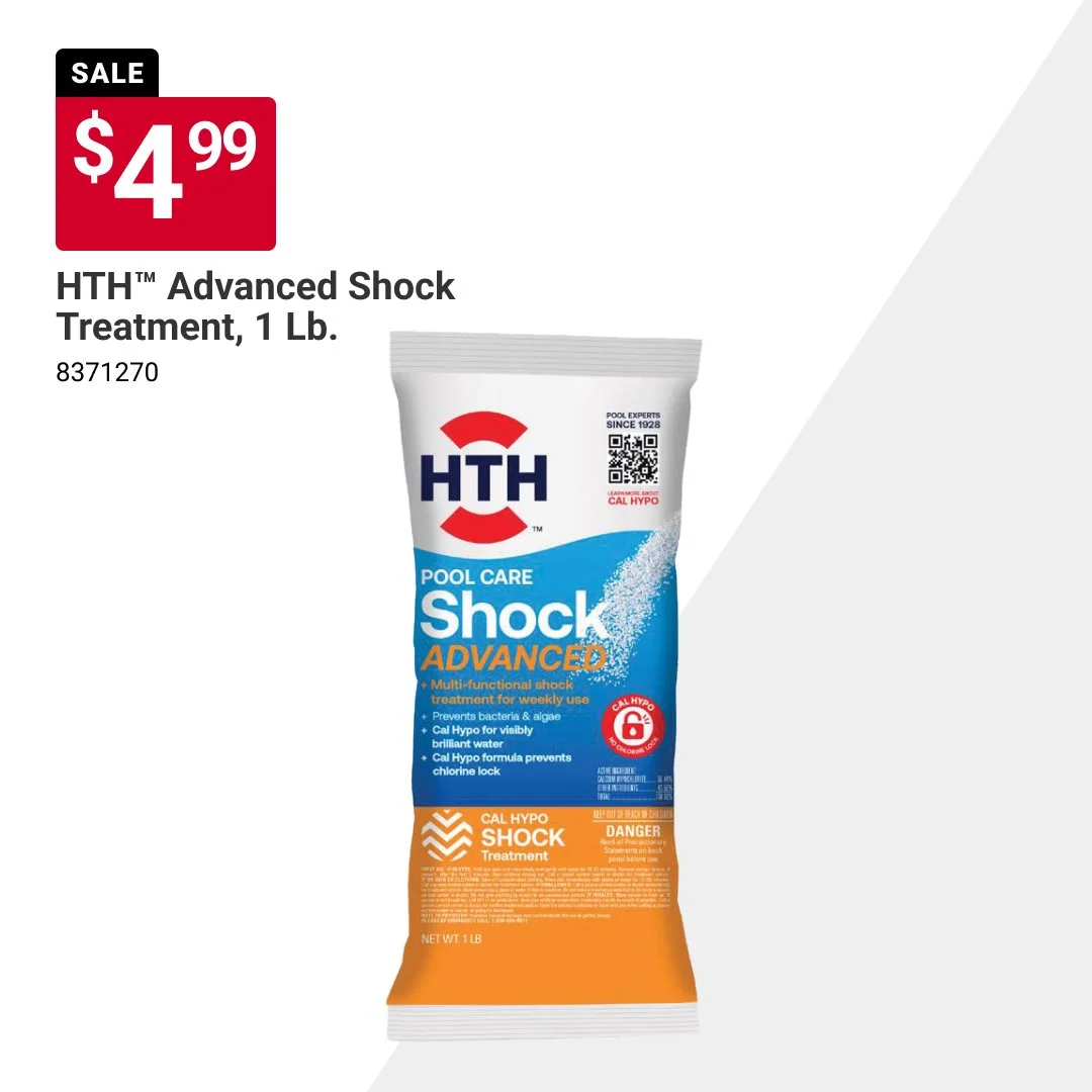 Keep your pool water clear and ready to enjoy with HTH&reg; Advanced Shock Treatment, 1 lb., for just $4.99, an easy way to restore sparkle and maintain balanced water all season long. Offer valid through 6/30/26. #MyLocalAce #MaineHardware #AceHardw