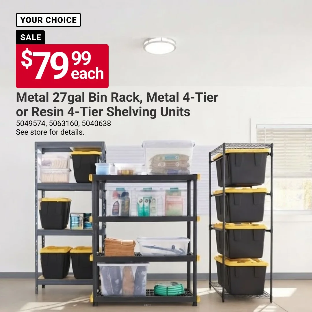 Get organized with a metal bin rack or 4-tier shelving unit. 📦 Delivering convenient storage for everything from seasonal d&eacute;cor and supplies to tools and household essentials. Offer valid through 10/31/26. #MaineHardware #AceHardware #MyLocal
