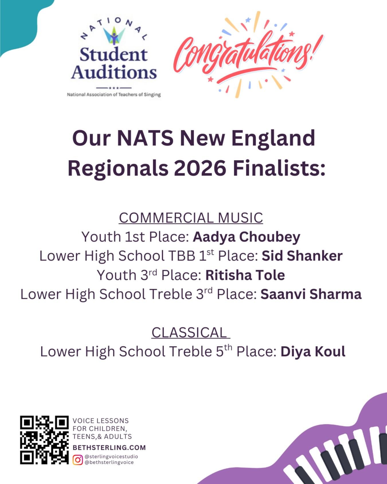 Congrats to our NATS New England Regionals 2026 finalists!!! So proud of everyone who put themselves out there and participated this year! 🎉