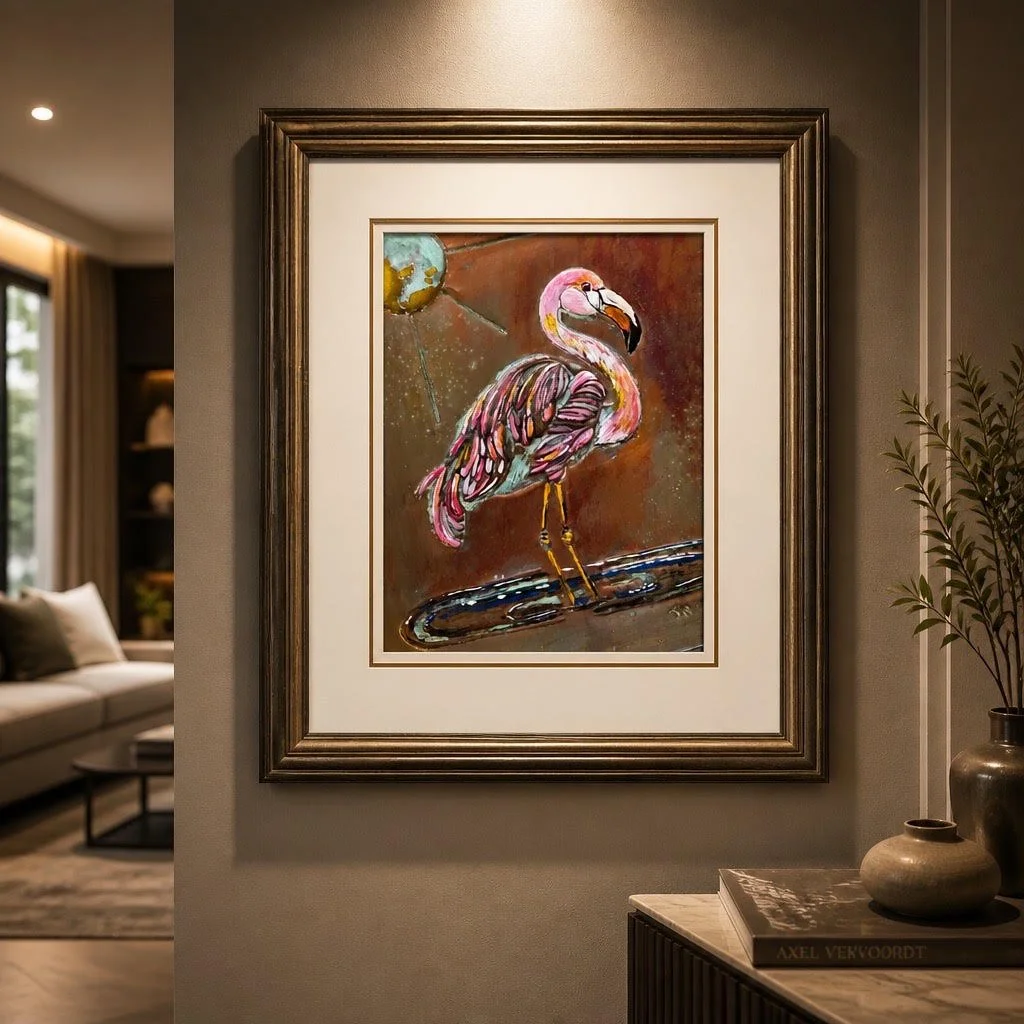 Flamingo - Framed and Matted Metal Works