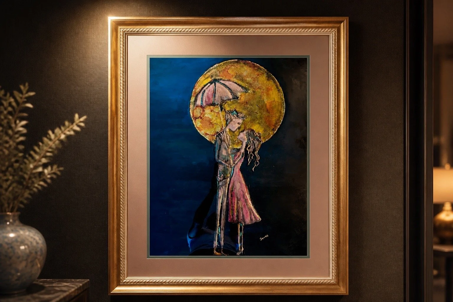 Copper Moon Embrace - Framed and Matted Copper Works