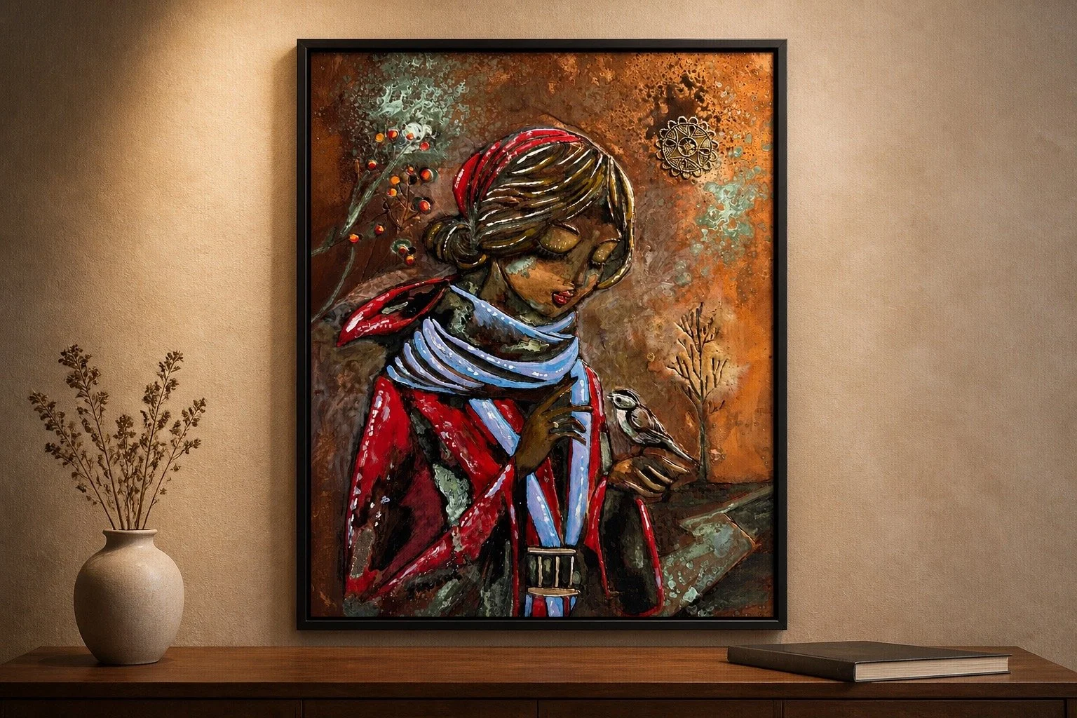 Serenade of the Sparrow -  Framed and Matted Metal Works