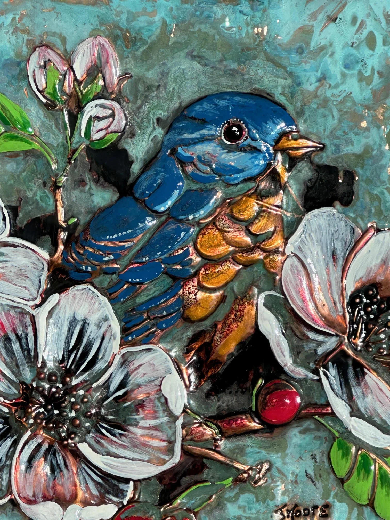 Bloomside Watcher - Framed and Matted Copper Works