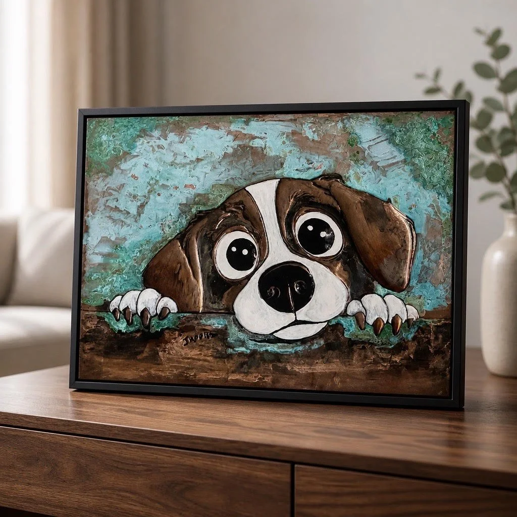 Beagle Eyes -  Framed and Matted Copper Works