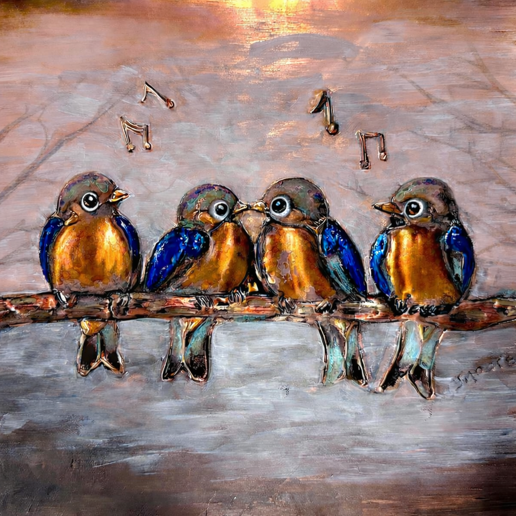 Four Notes on a Branch-  Framed and Matted Copper Works