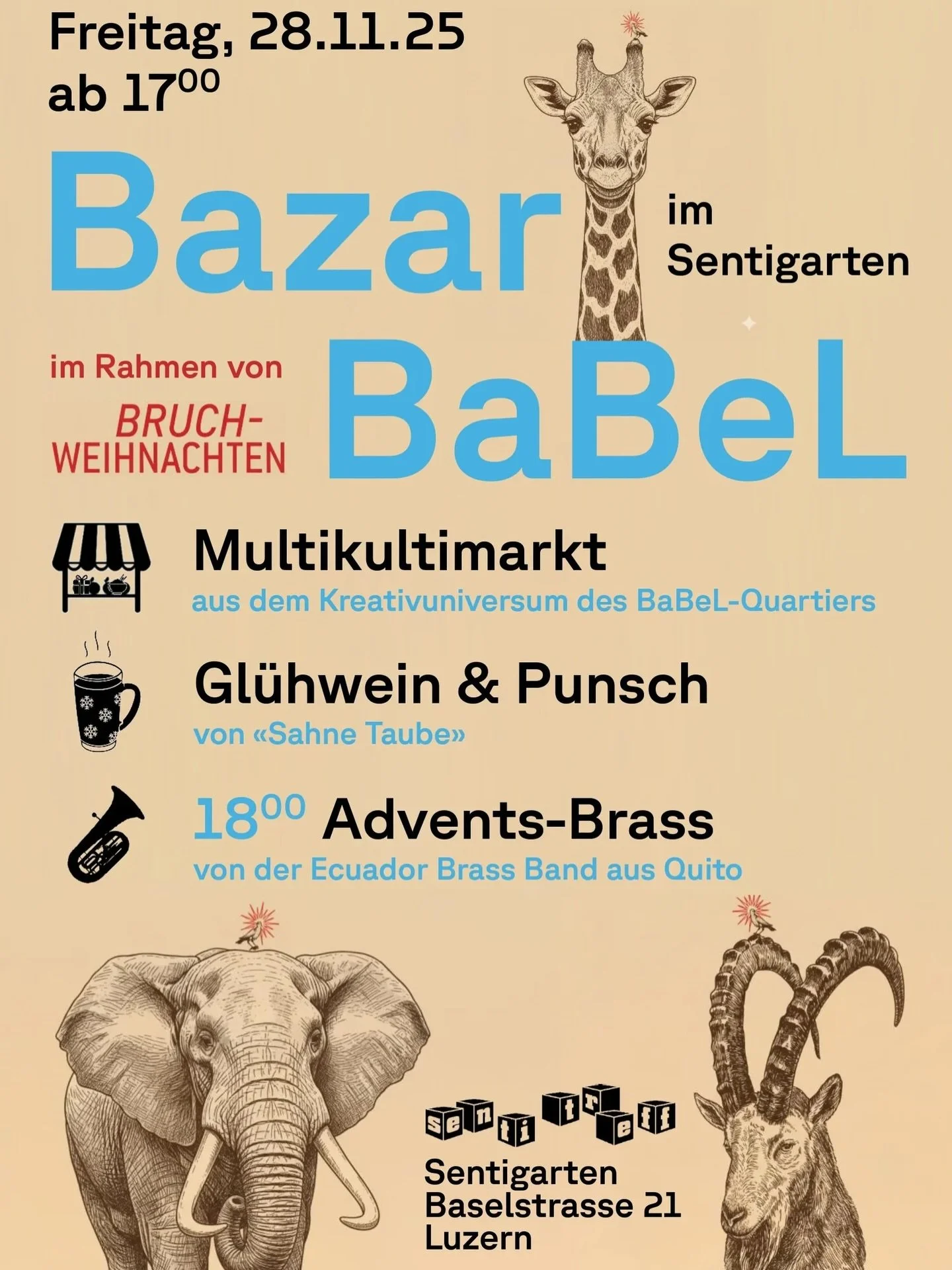 BAZAR BABEL
feat. Ecuador Brass Band (ECU)
Freitag, ab 17.00

Ich bin mit einem kleiner Auswahl von meinen Produkten dabei 🫶

Wir machen Markt. Am Bazar BaBeL gibt es vielf&auml;ltige Produkte aus dem Kreativuniversum des BaBeL-Quartiers und dar&uum
