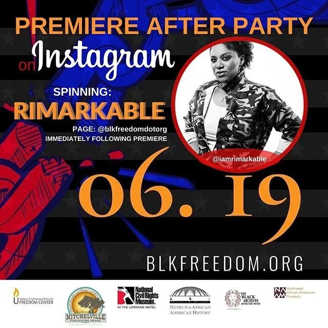 Of course we are partying after the premiere! Meet us on IG LIVE immediately following our Juneteenth celebration! Detroit native @iamrimarkable will be spinning! | Tune in to tomorrow at 9am/PDT-11am/CDT-12pm/EDT for the premiere of Juneteenth: Just