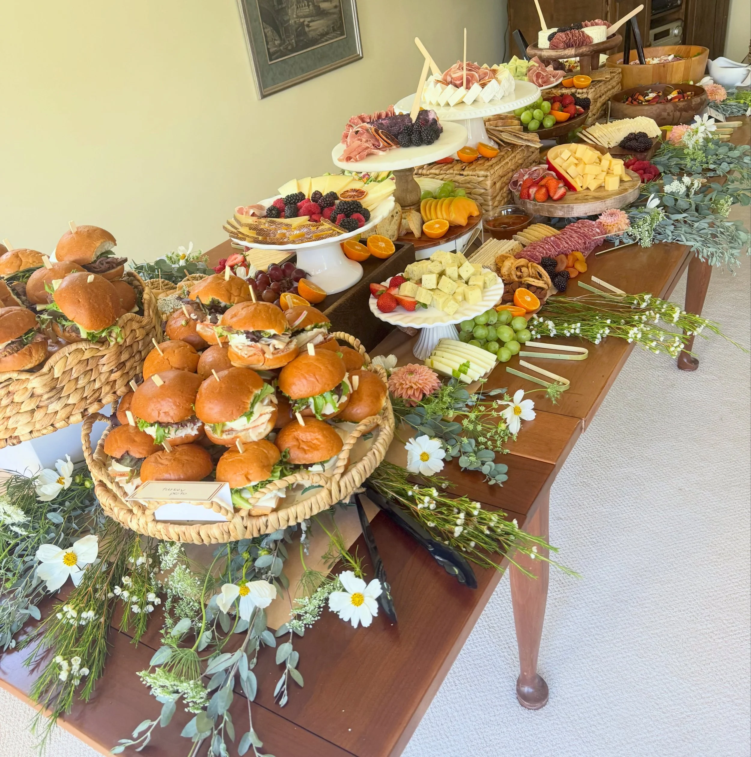 Baby shower graze 

Cheese, dips, charcuterie, sandwiches, salads, fruit and veggies, what more could you ask for?! 

Would you like this at your next event?